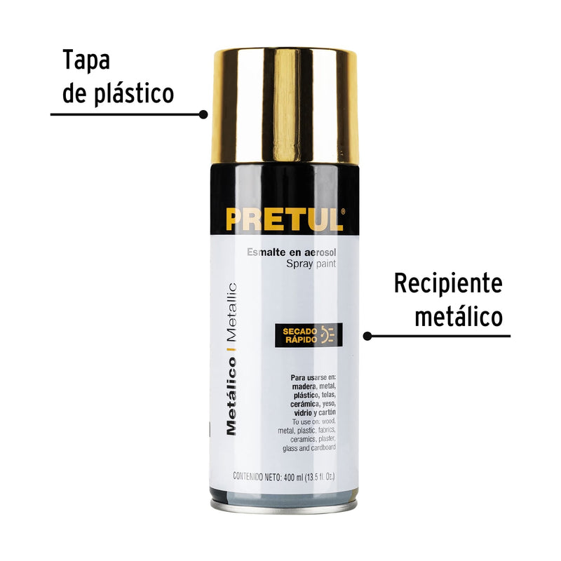 Pintura en Aerosol Metálica Oro Pretul PAM-OR-P 400 ml para Interior y Exterior - Carzamo.com