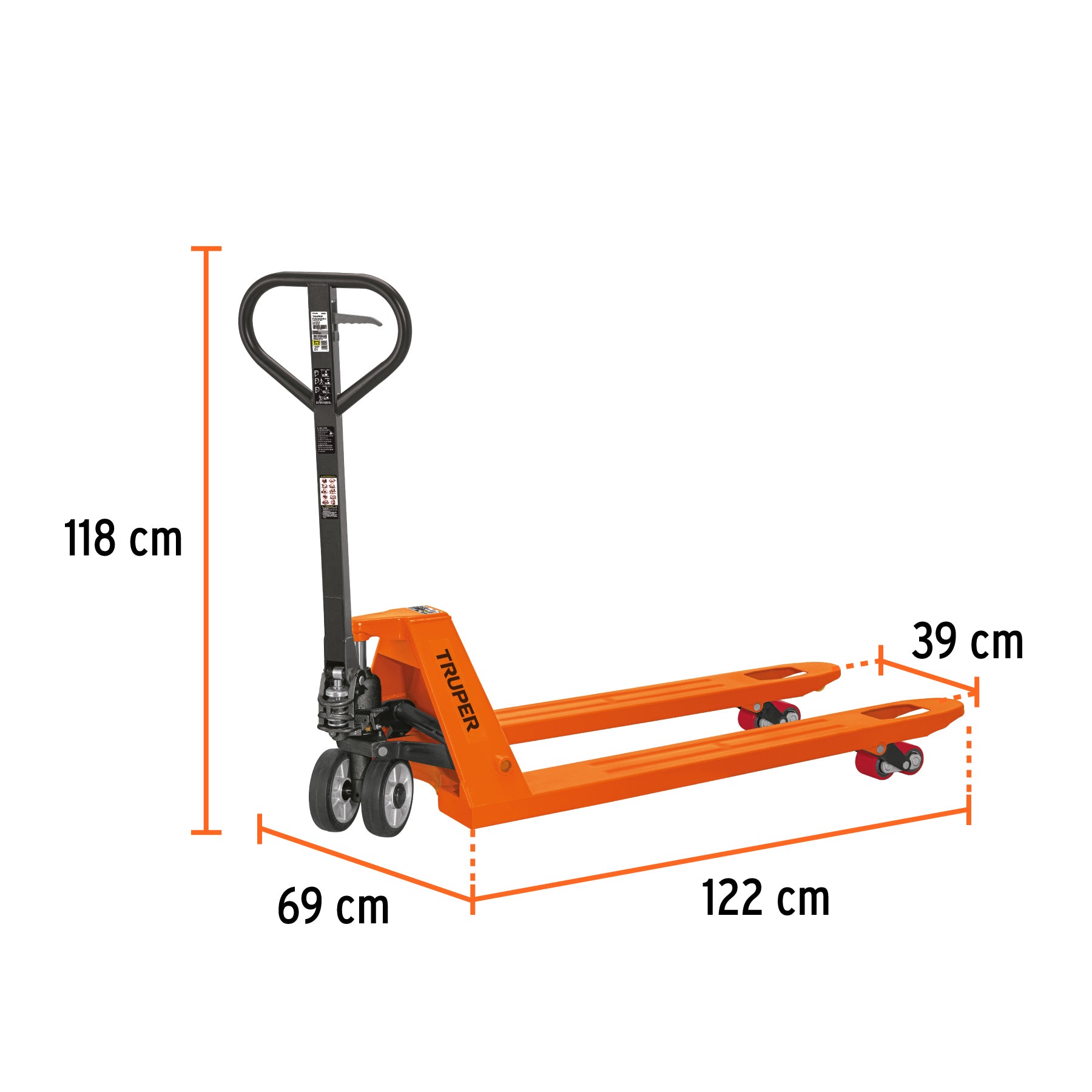 Patín traspaleta 2 ton con ruedas de hule/poliuretano PAT-2HU