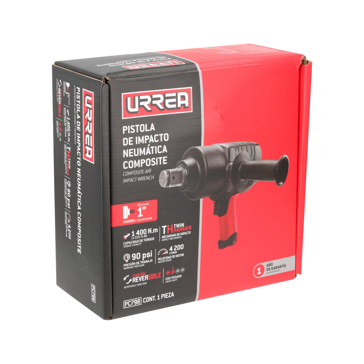 Pistola de impacto neumática cuadro de 1" 1,035 Ft-lb composite sistema twin hammer Urrea