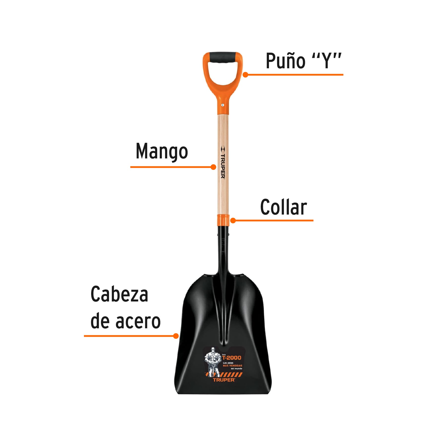 Truper PCACY-P, Pala carbonera, puño ″Y″, modelo T-2000, cabeza 20 3/4″