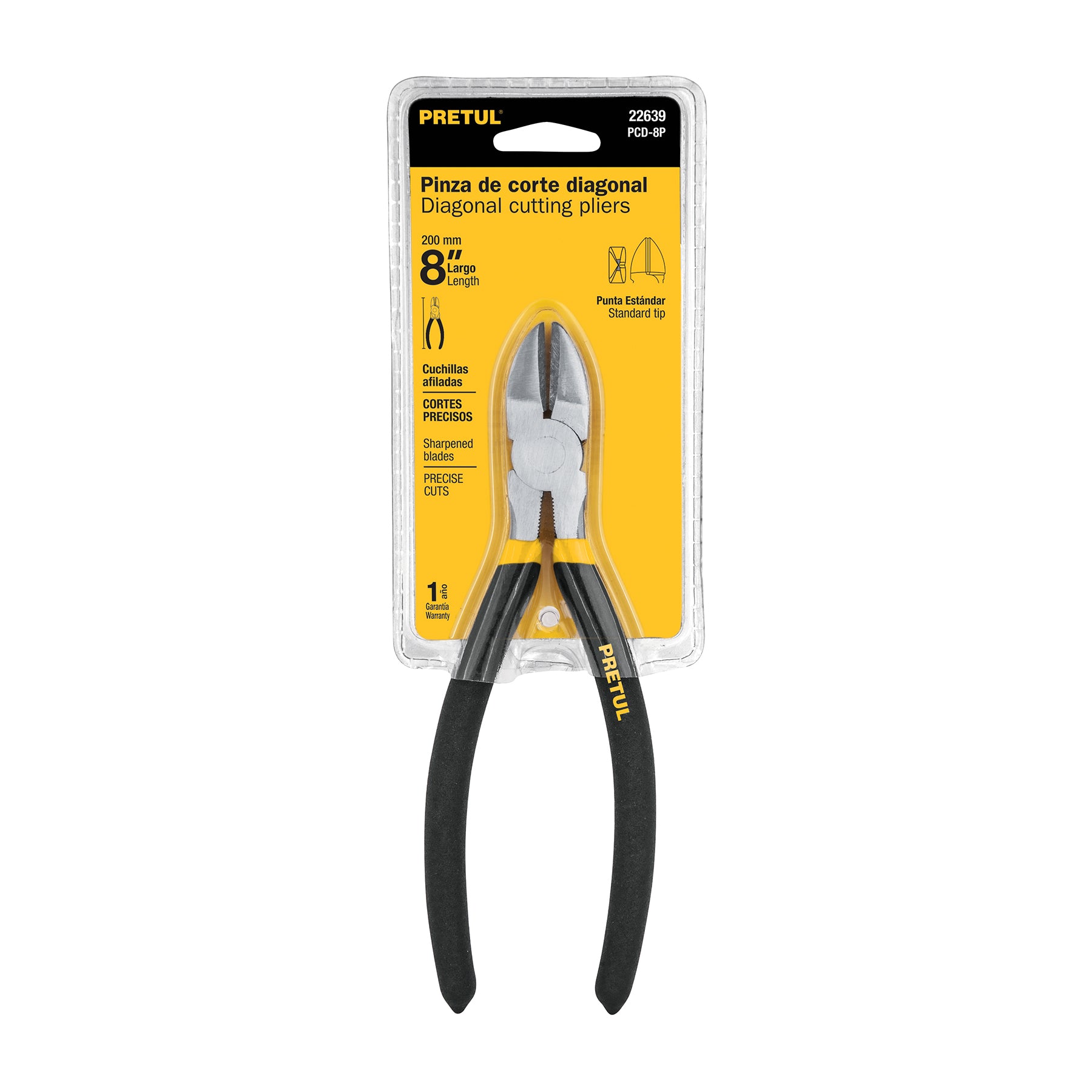 Pretul PCD-8P, Pinza de corte diagonal en acero al carbono, 8″