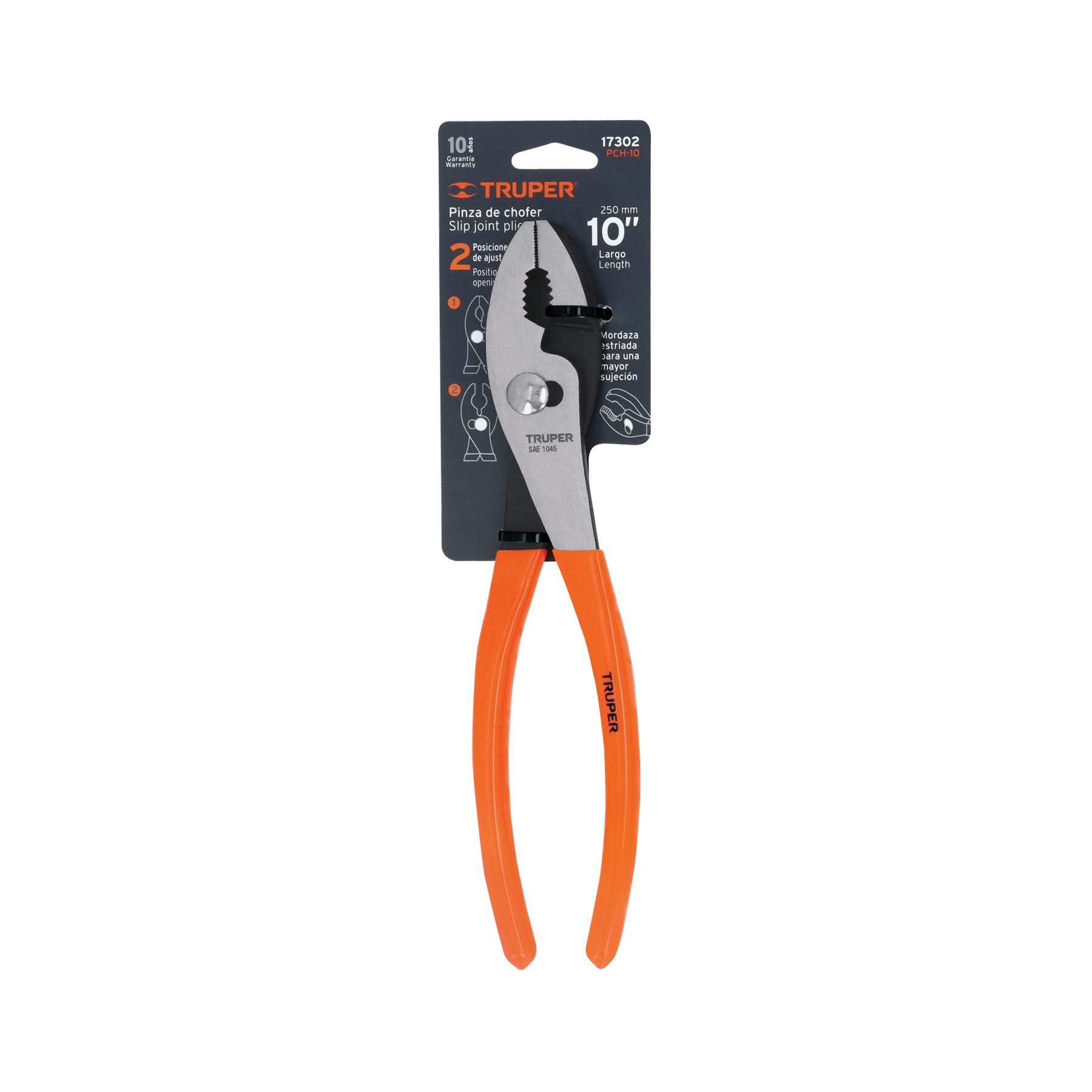 Truper PCH-10, Pinza de chofer, mango de vinil, 10″, negro con naranja