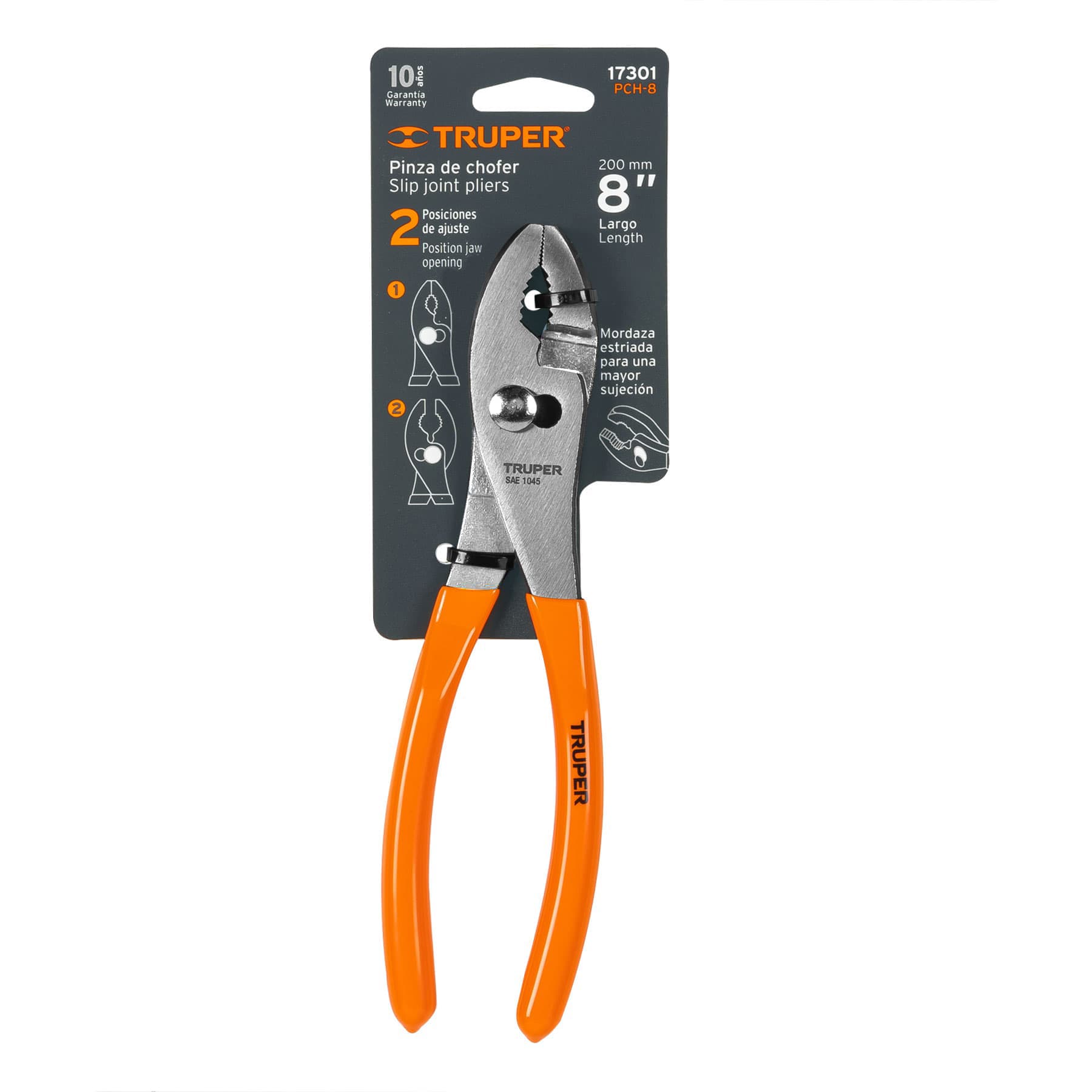 Truper PCH-8, Pinza de chofer, mango de vinil, 8″, negro con naranja