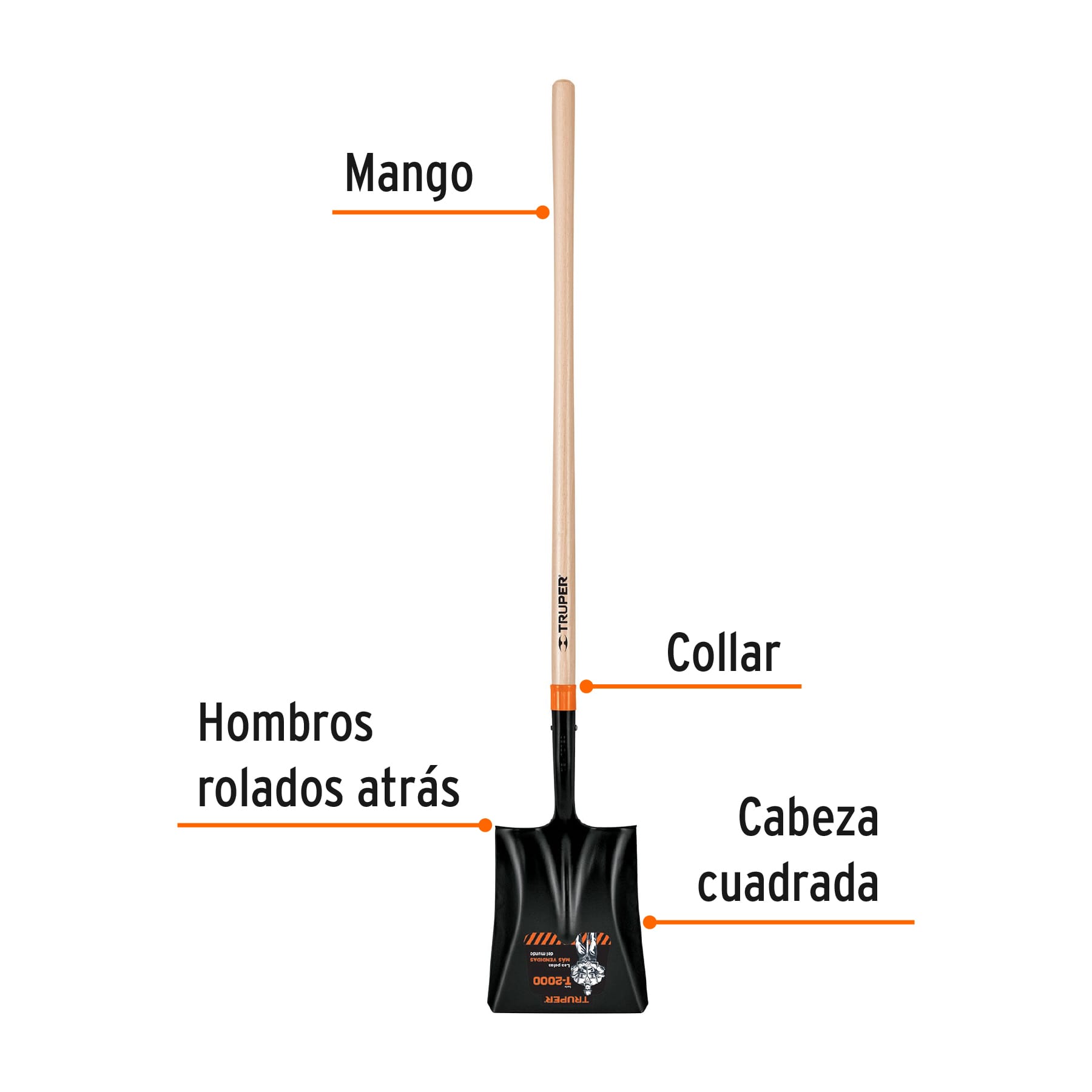 Truper PCL-P, Pala cuadrada mango largo, modelos T-2000, 56 3/4″