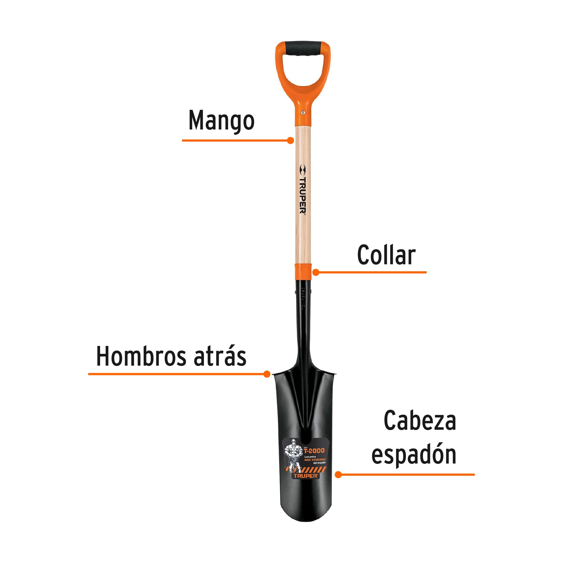 Truper PEP-P, Pala T-2000 espadón, puño ″Y″, 44 1/4″