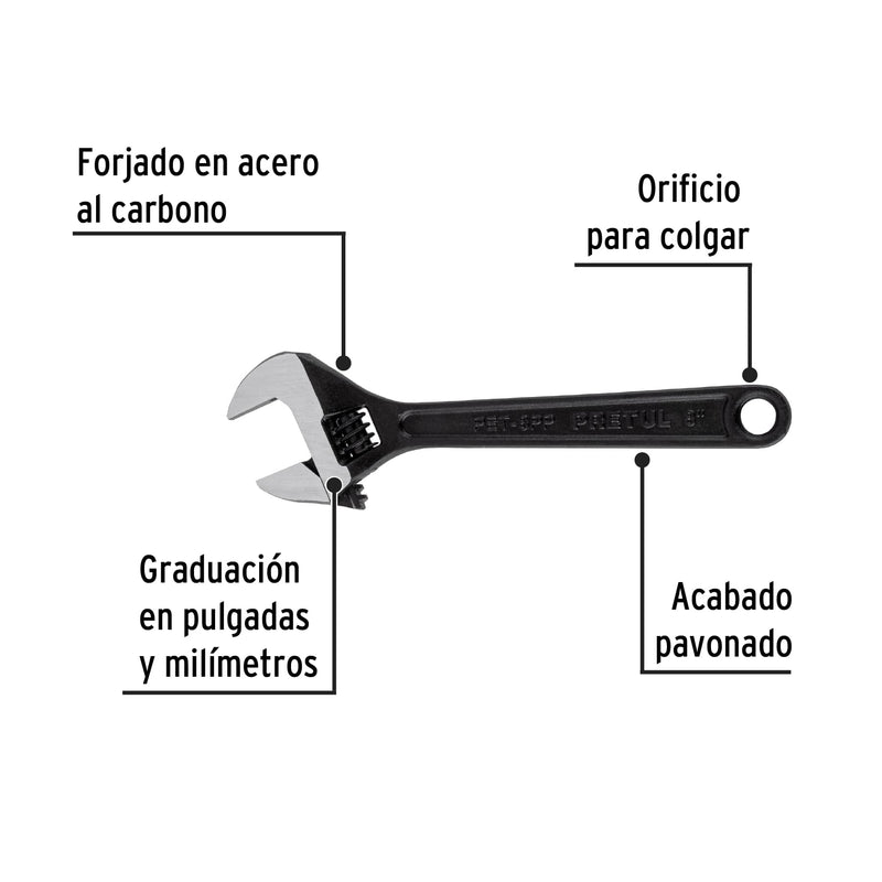 Pretul PET-8PP, Llave ajustable (perico) 8″ pavonada - Carzamo.com