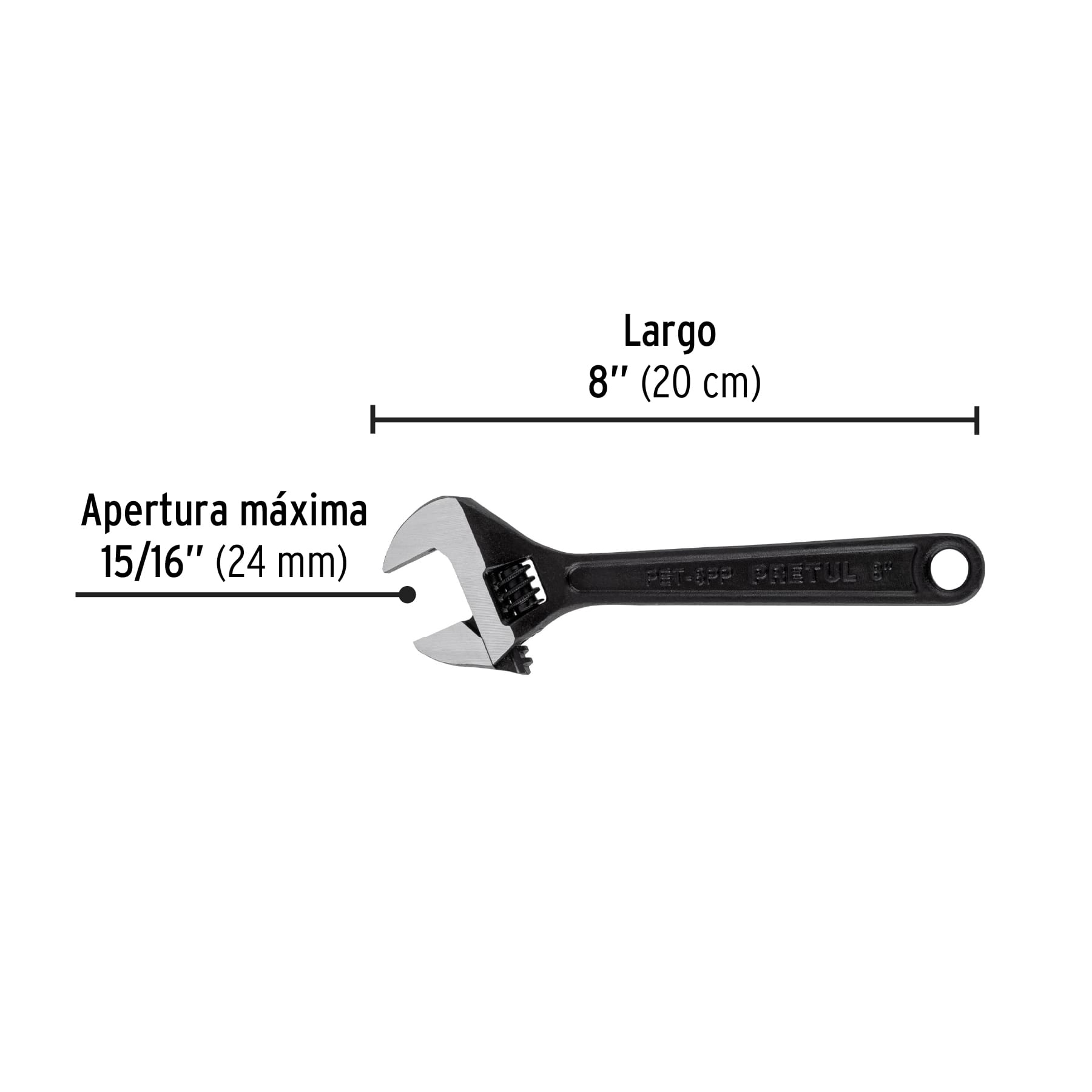 Pretul PET-8PP, Llave ajustable (perico) 8″ pavonada - Carzamo.com
