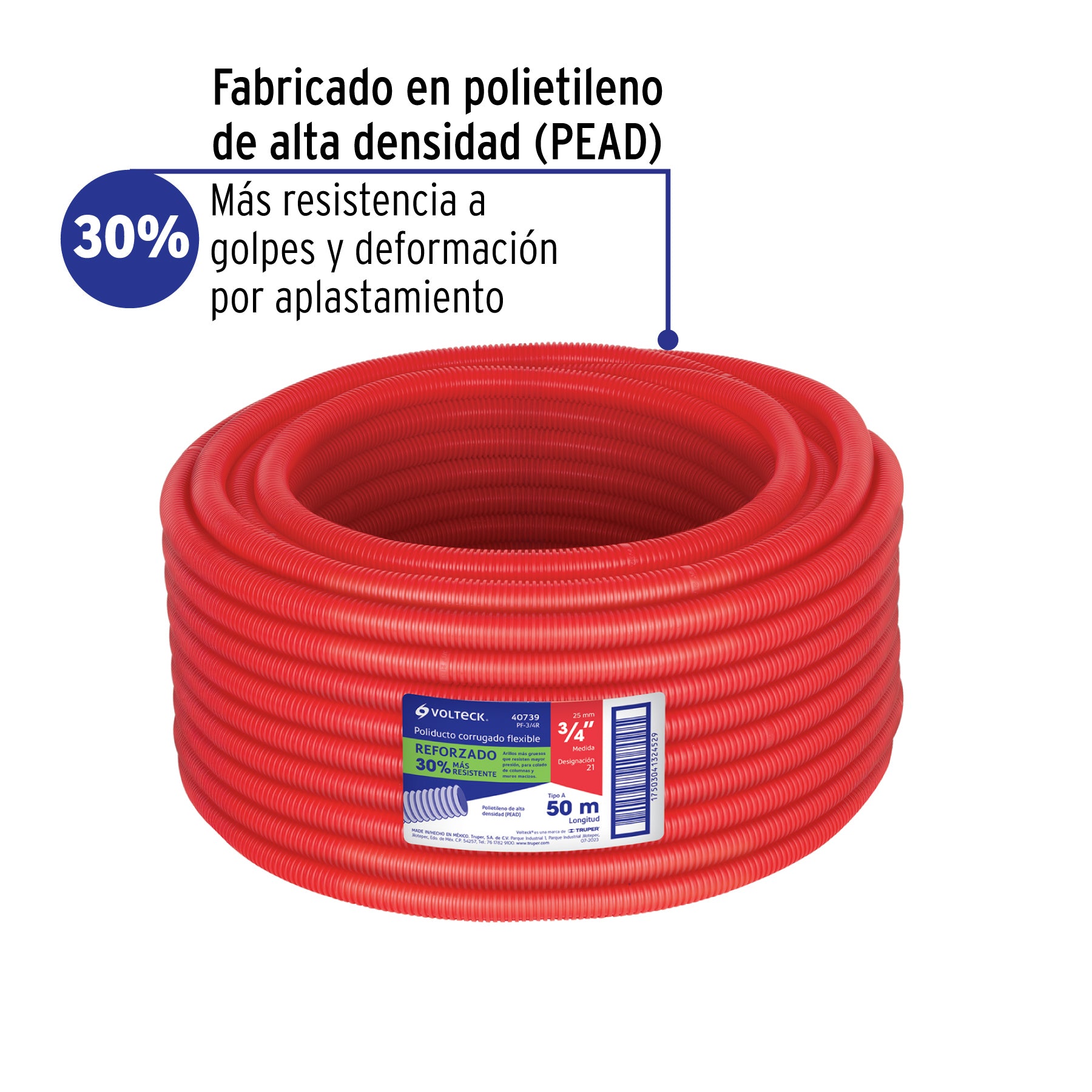 Volteck PF-3/4, Tubo corrugado flexible, sin guía