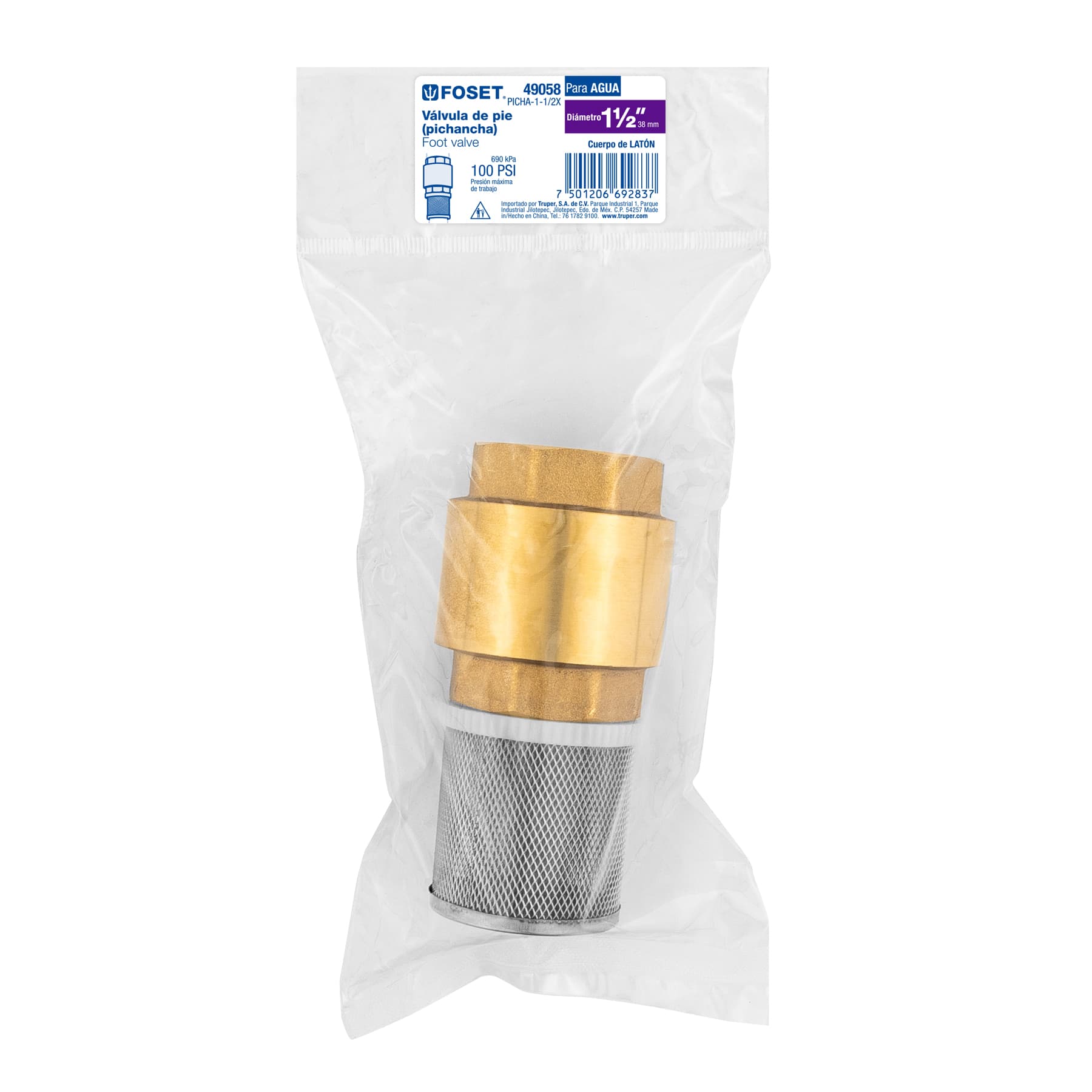 Foset PICHA-1-1/2X, Válvula de pie (pichancha) de 1 1/2″, rejilla de acero inoxidable