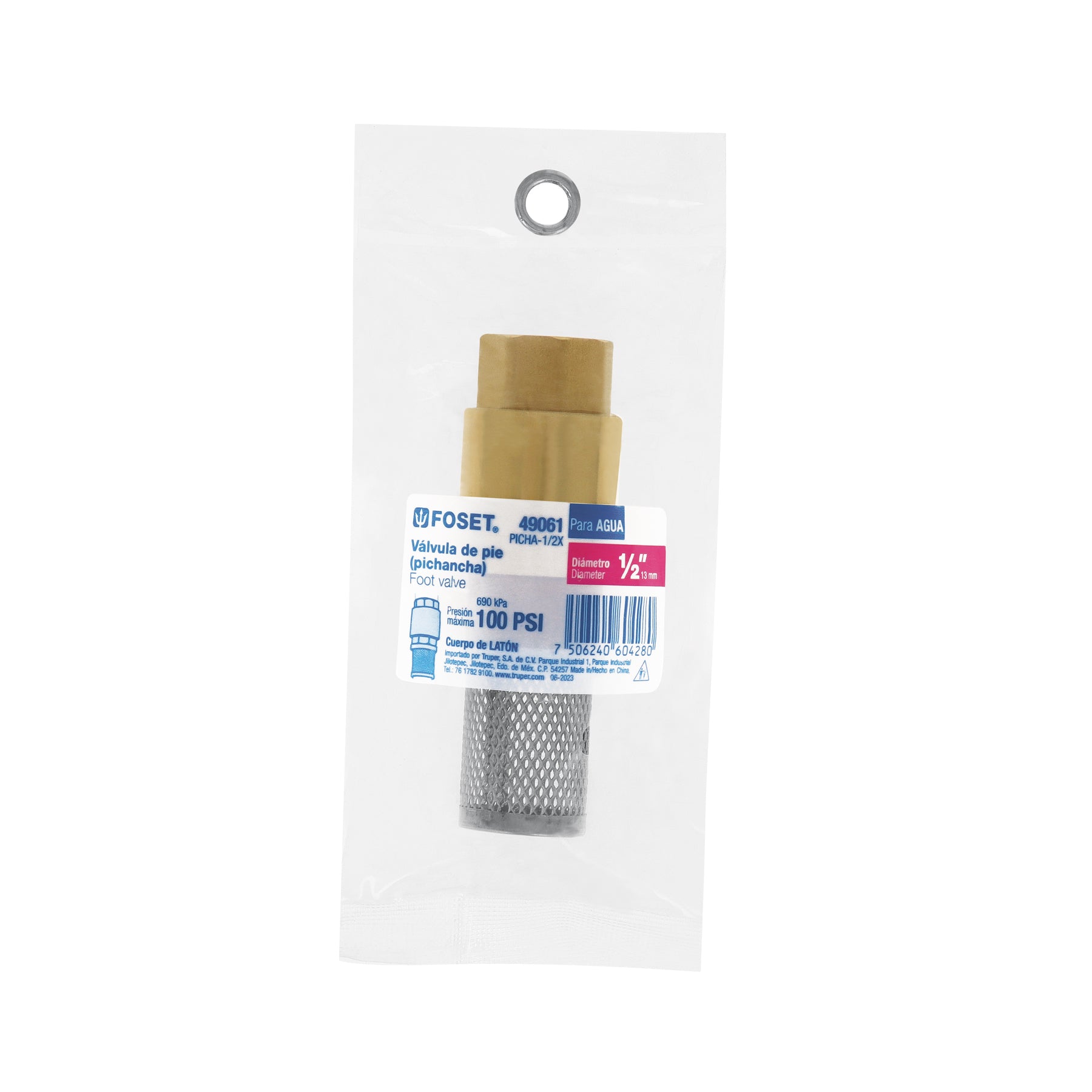 Foset PICHA-1/2, Válvula de pie (pichancha) de 1/2″, rejilla de latón