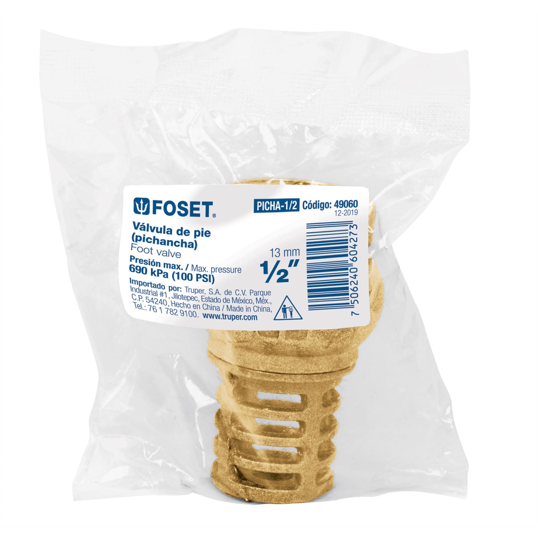 Foset PICHA-1/2X, Válvula de pie (pichancha) de 1/2″, rejilla de acero inoxidable
