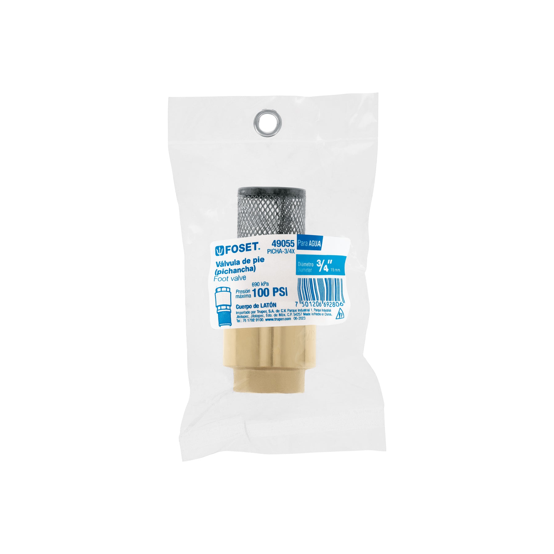 Foset PICHA-3/4X, Válvula de pie (pichancha) de 3/4″, rejilla de acero inoxidable