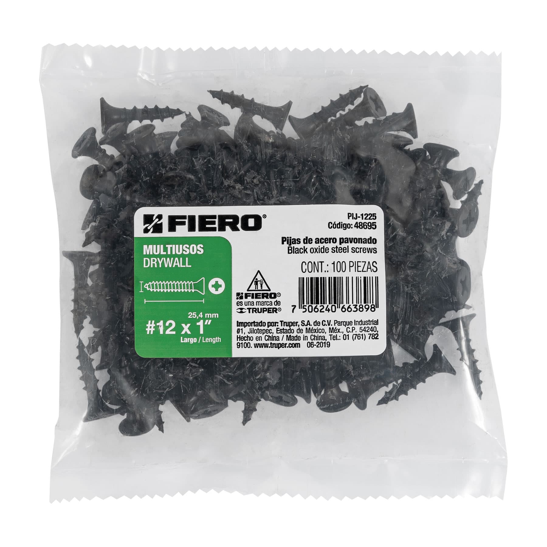 Fiero PIJ-1225 Pija multiusos 12 x 1″ caja con 100 piezas, color, Medida #12, pack of/paquete de 1