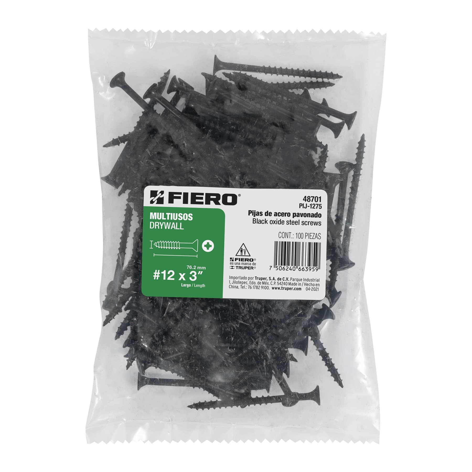 Fiero PIJ-1275 Pija multiusos 12 x 3″ caja con 100 piezas, color, Medida #12, pack of/paquete de 1