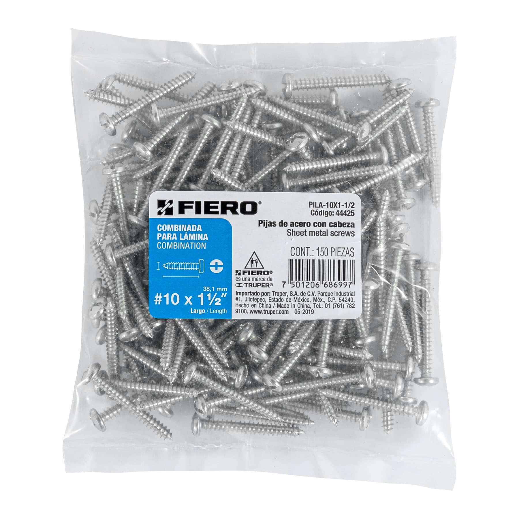 Fiero PILA-10X2, Pija para lámina, cabeza combinada, No.10, 2″