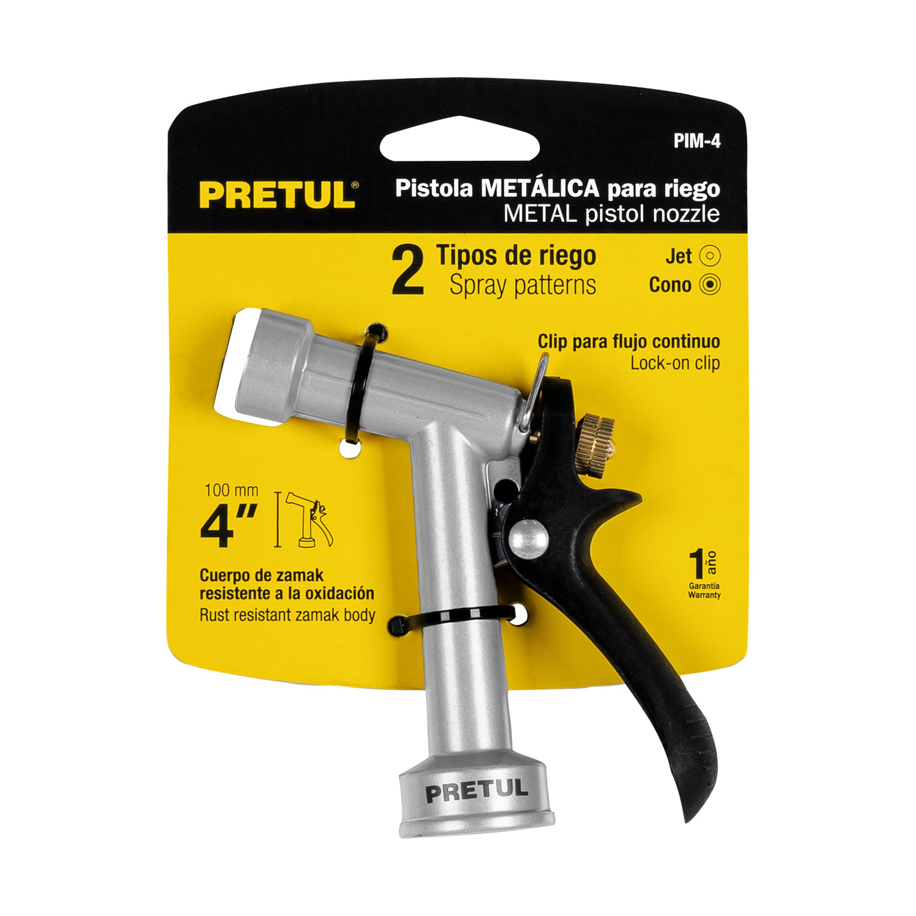 Pistola metálica de riego tradicional, uso ligero, 4″, Pretul PIM-4