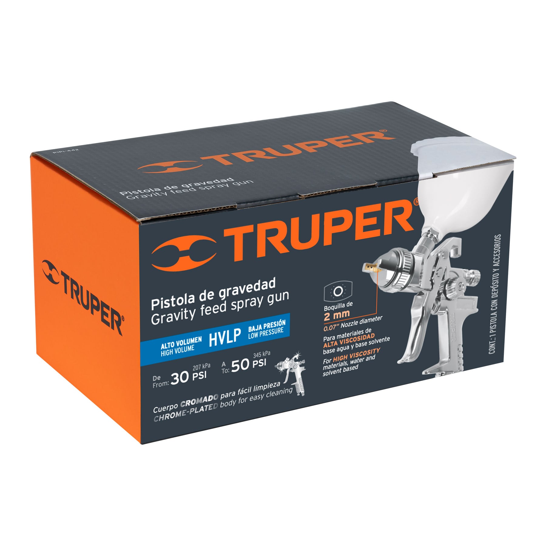 Truper PIPI-442 Pistola para pintar gravedad HVLP,vaso plástico, boquilla 2.0 mm, Blanco