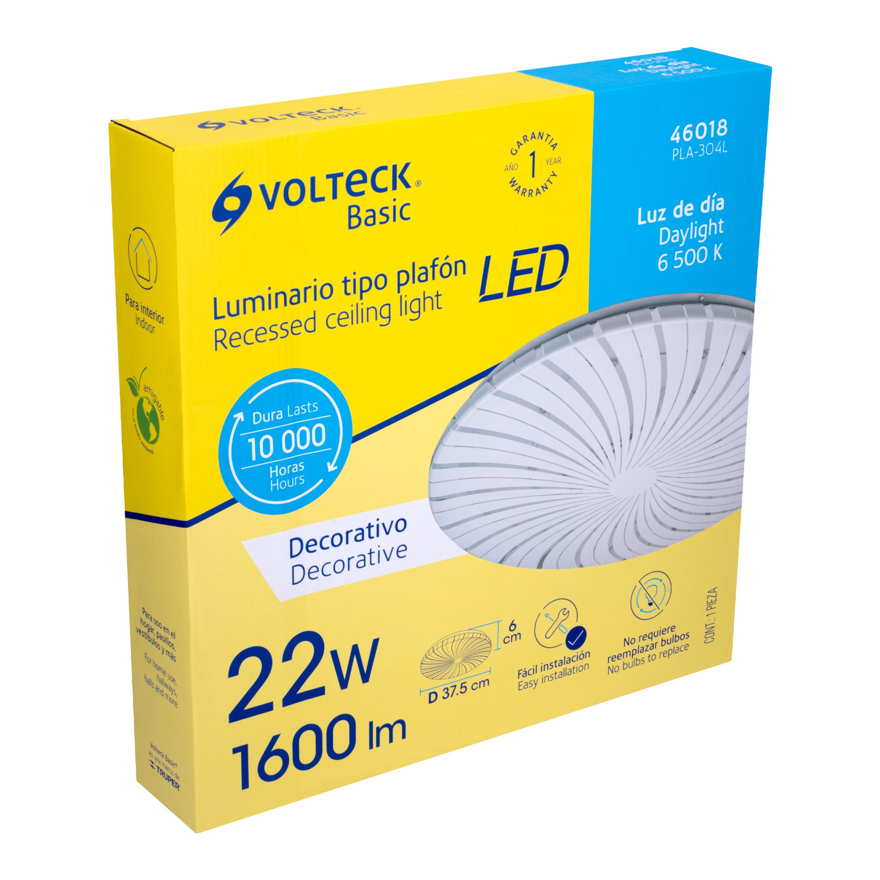 Volteck Plafón redondo, decorativo, 22W, 6500K, LED Volteck