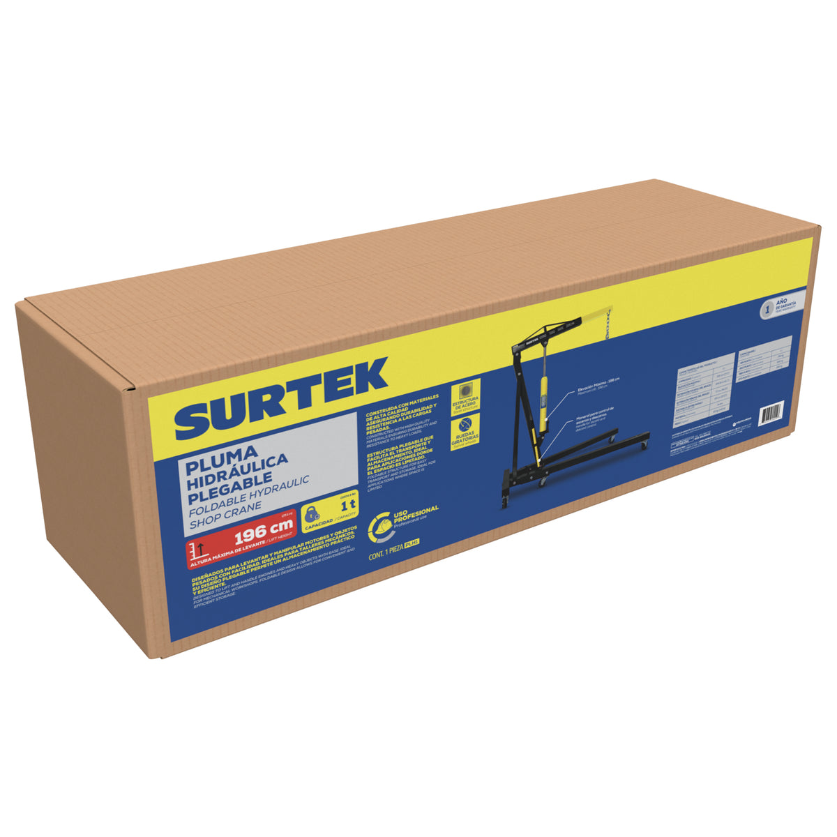 Pluma hidráulica plegable con posición de levantamiento adaptable, 1 ton Surtek