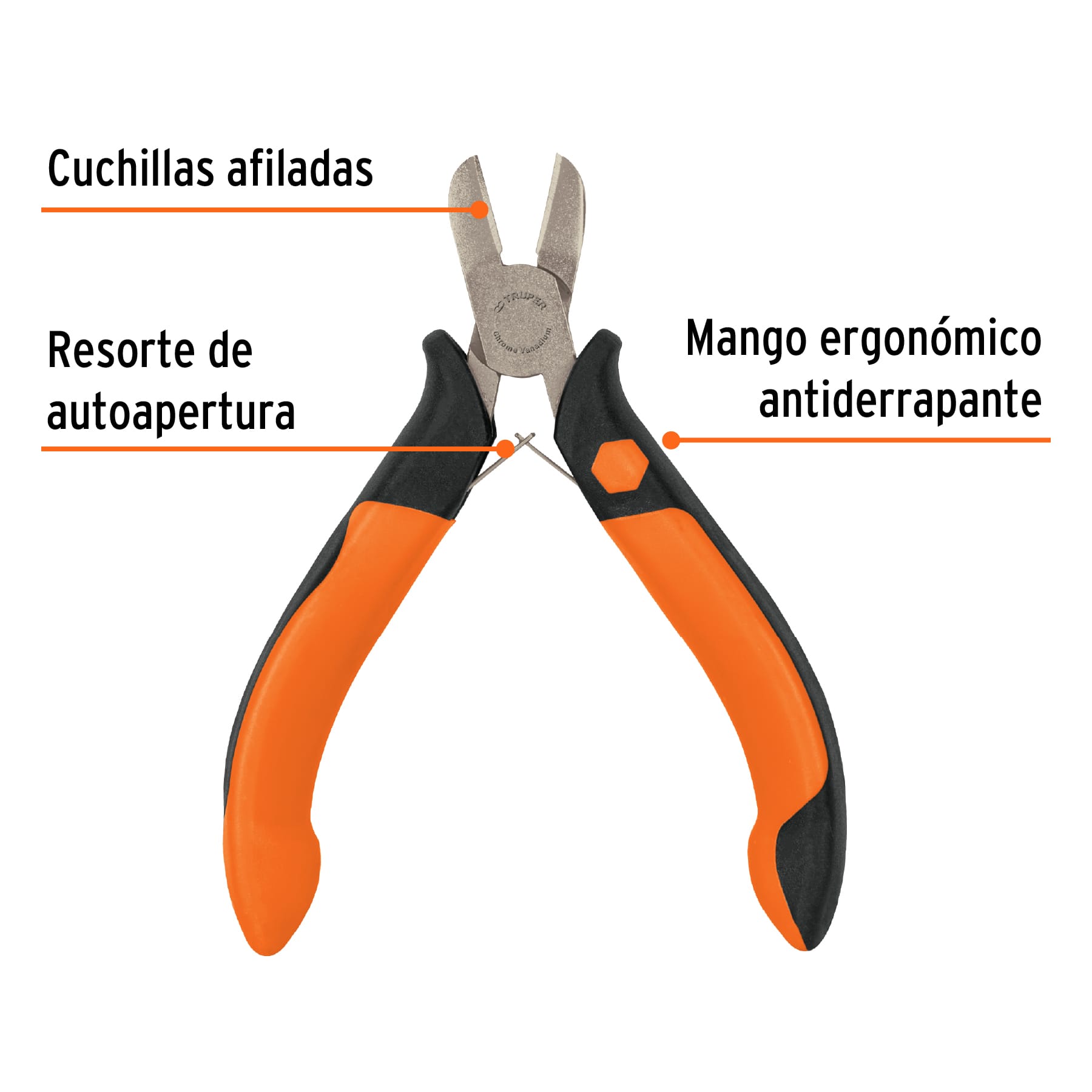 Truper PM-CD4, Pinzas miniatura de corte diagonal, Comfort Grip, 4″