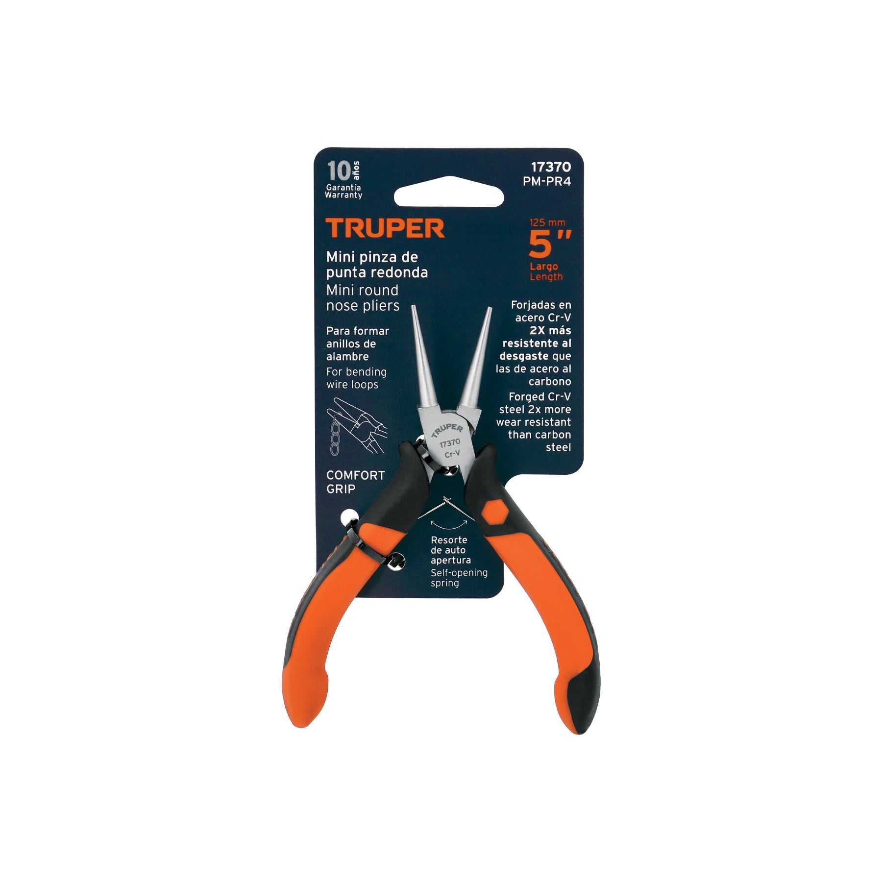 Truper PM-PR4, Pinza de punta redonda 5″, mango comfort grip