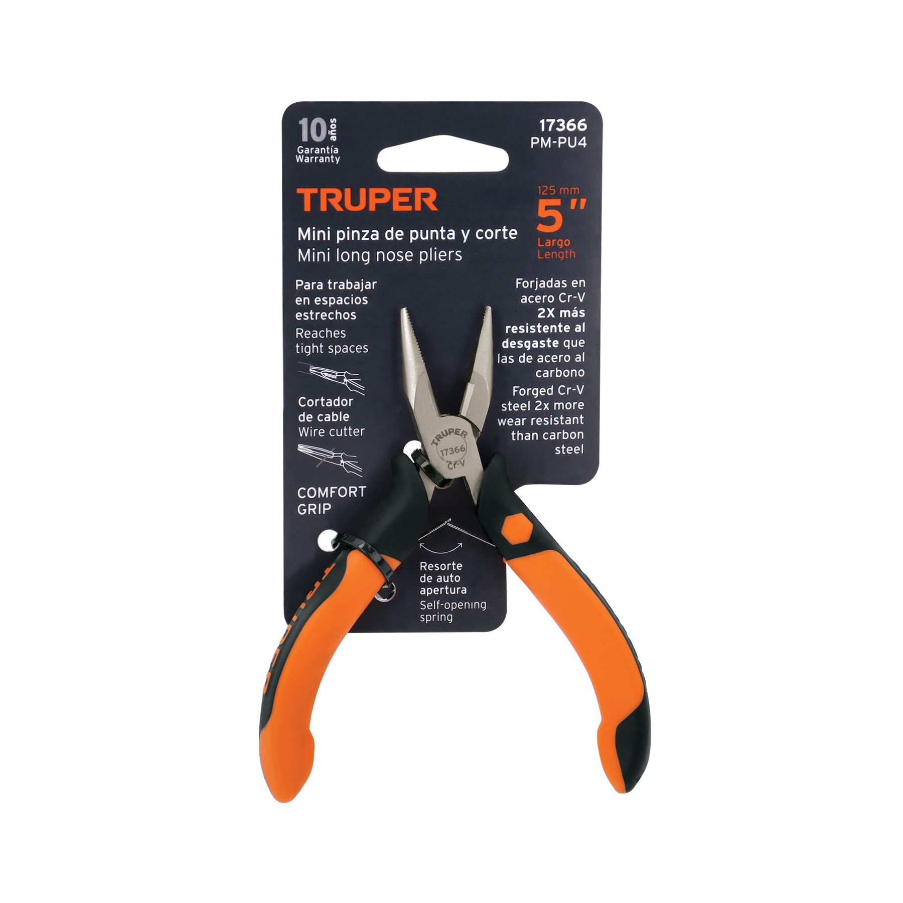 Truper PM-PU4, Pinza de punta y corte 5″, mango comfort grip