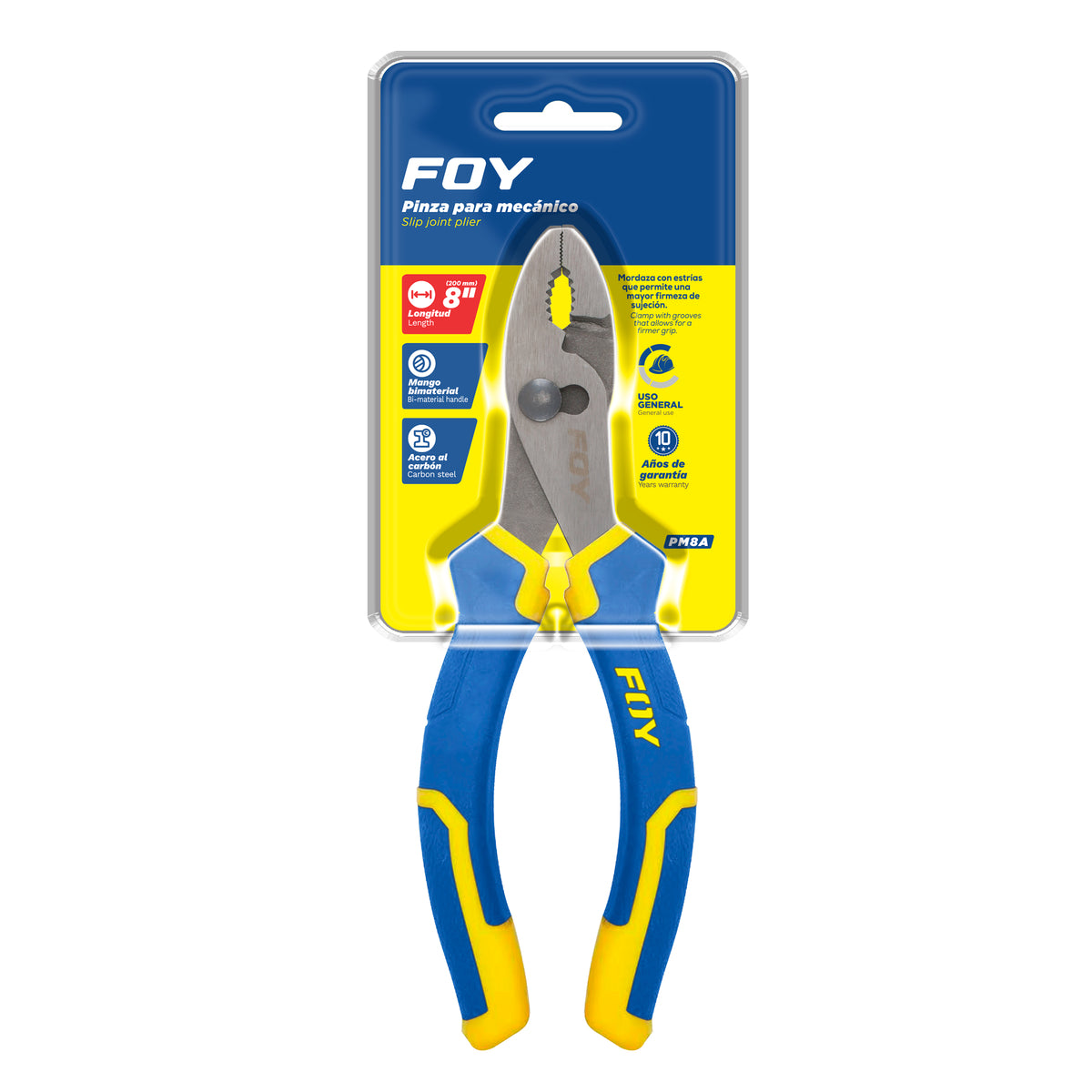 Pinza para mecánico con mango bimaterial de 8" Foy