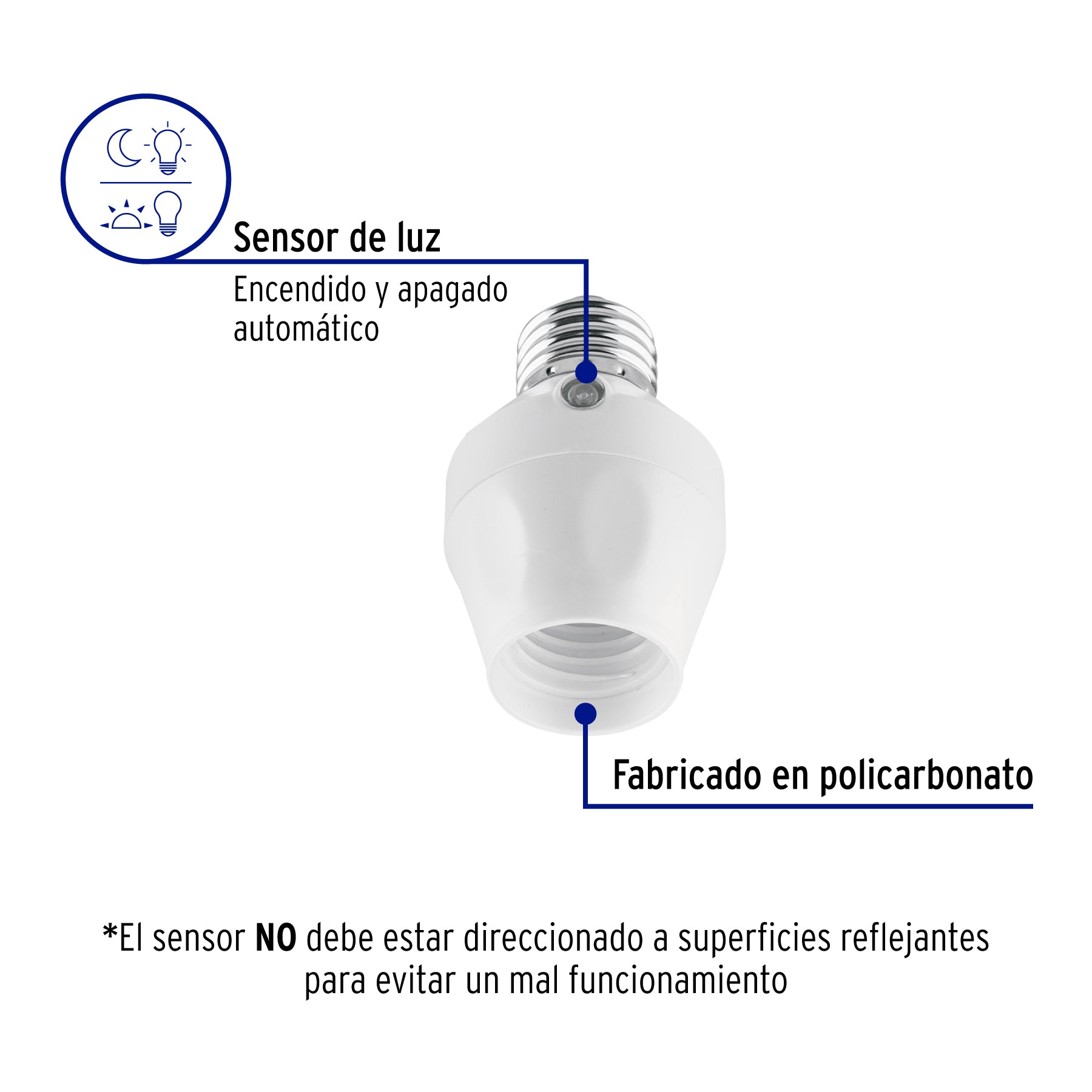Volteck POBA-21, Portalámpara de policarbonato, con sensor de luz, 360°