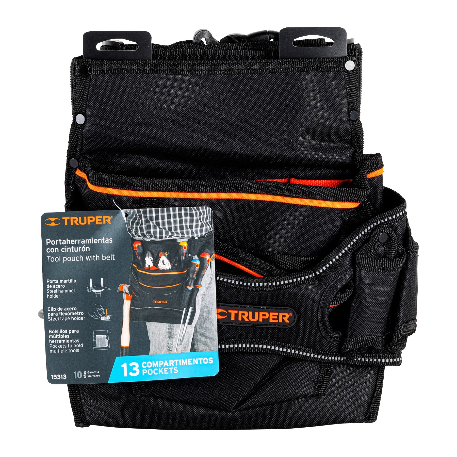 Truper POHE-13N, Porta herramientas de poliéster, 13 compartimentos