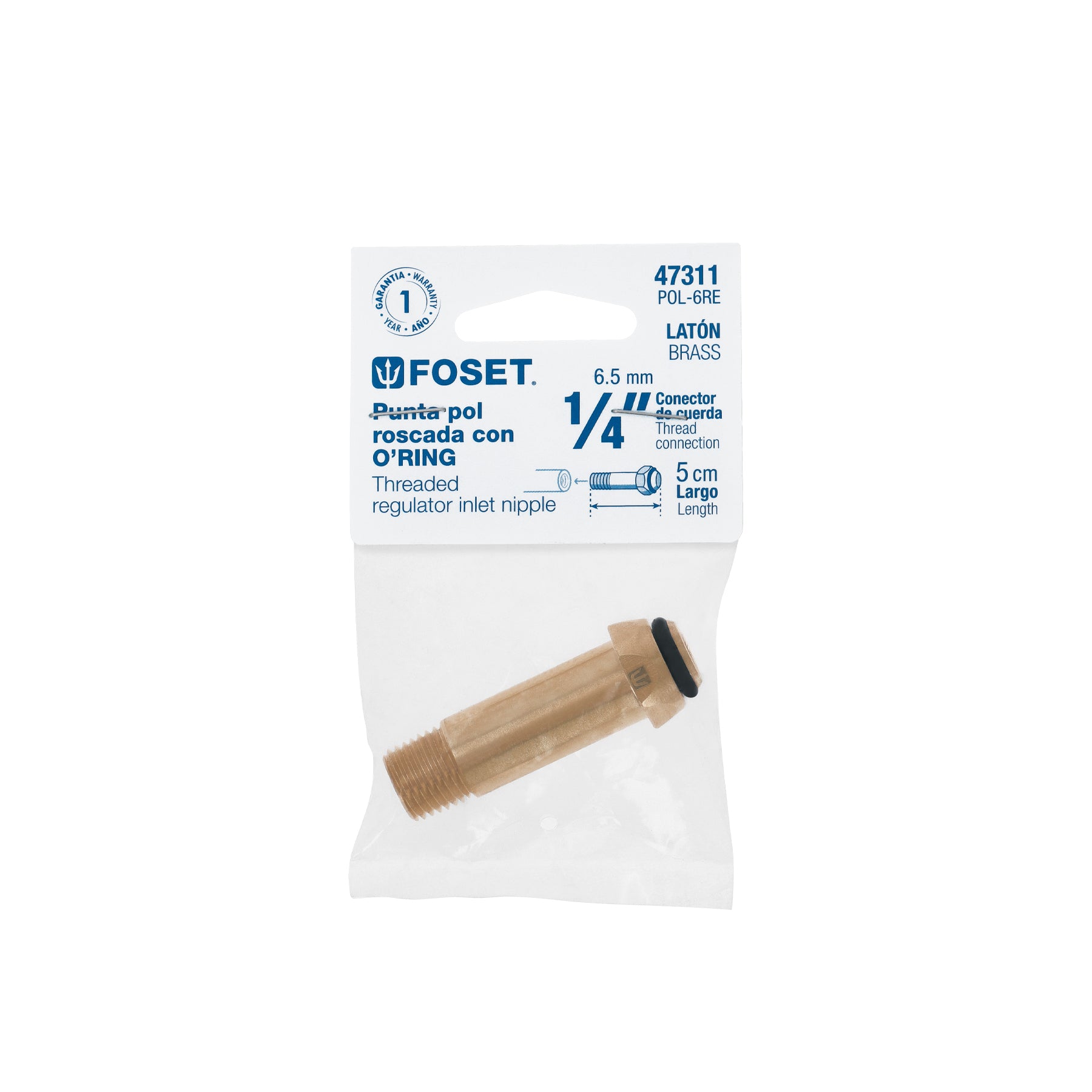 Foset POL-6RE, Punta pol de latón 1/4″ x 5 cm de rosca con O-ring