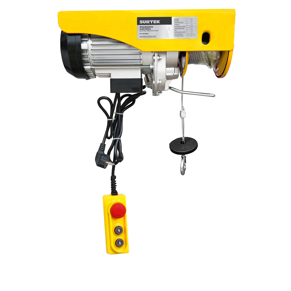 Polipasto eléctrico 1 ramal,  1 ton, cable 12 m Surtek