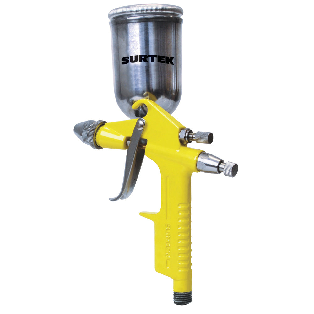 Pistola mini para pintar terminados con alimentacion de gravedad, capacidad 125 ml, 72 PSI Surtek