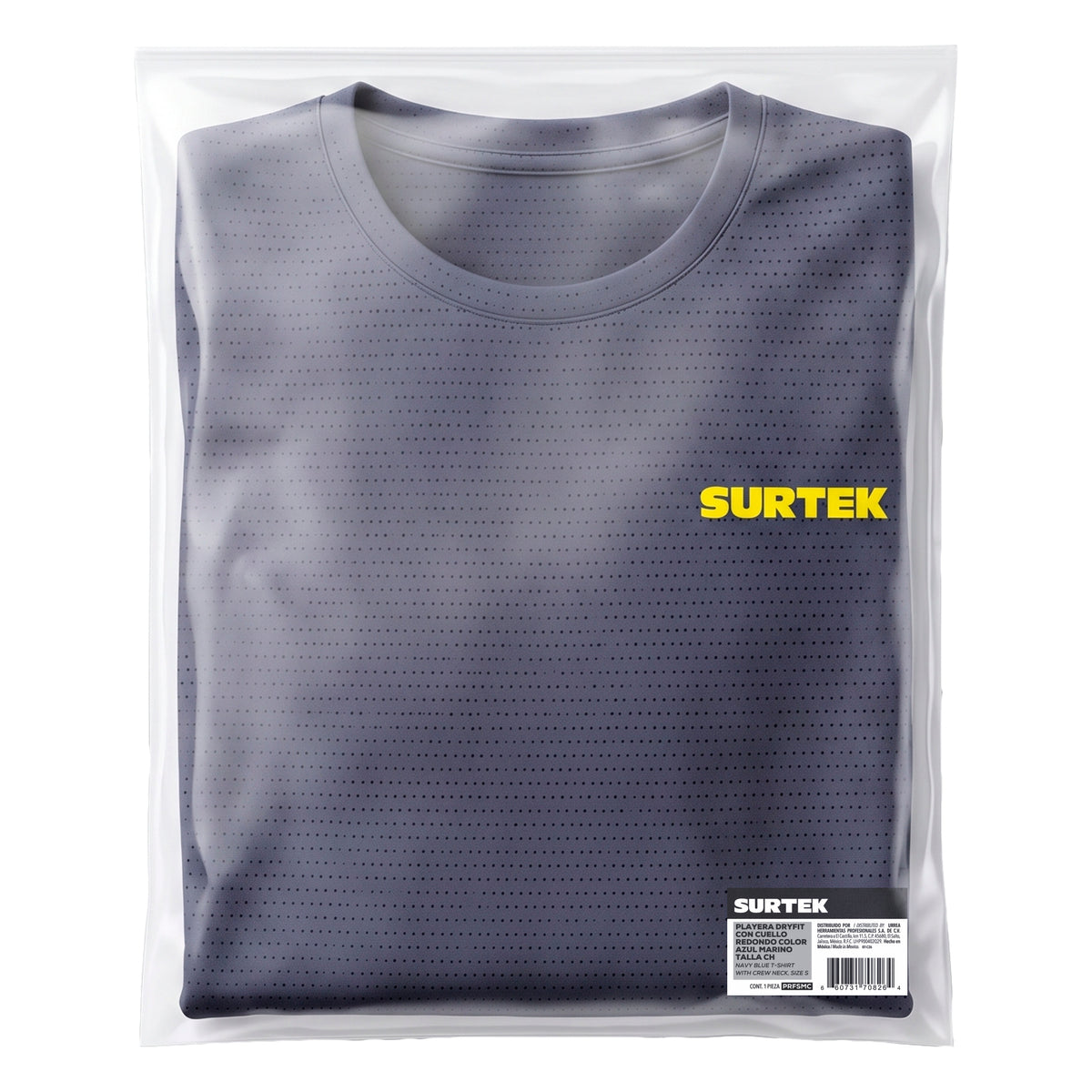 Playera dryfit con cuello redondo color azul marino talla CH Surtek