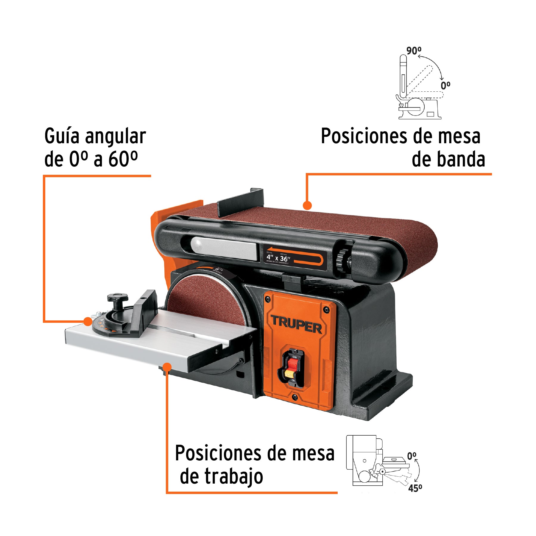 Lijadora de banda y disco 4 x 6", 1/2 HP (375 W), TRUPER PUL-4X6T