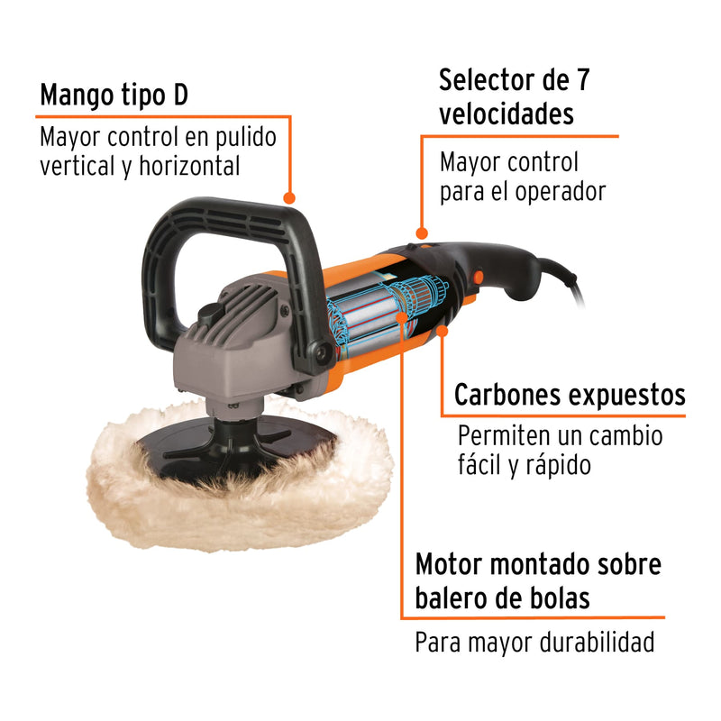 Pulidora Rotativa TRUPER PRO PULA-7A3 7" 1200W con Control de Velocidad - Carzamo.com