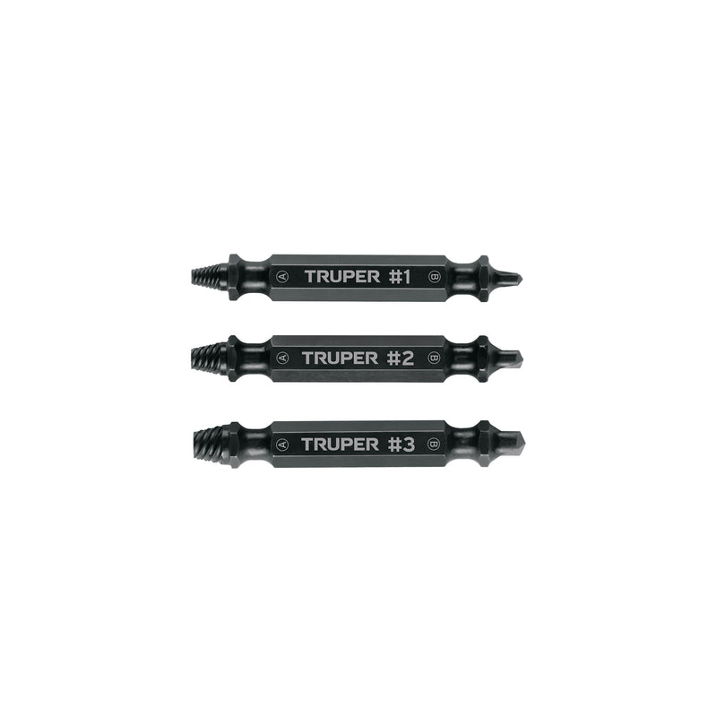 Juego de 3 Puntas Extractoras de Tornillos Truper PUNE-3 en Blíster - Carzamo.com