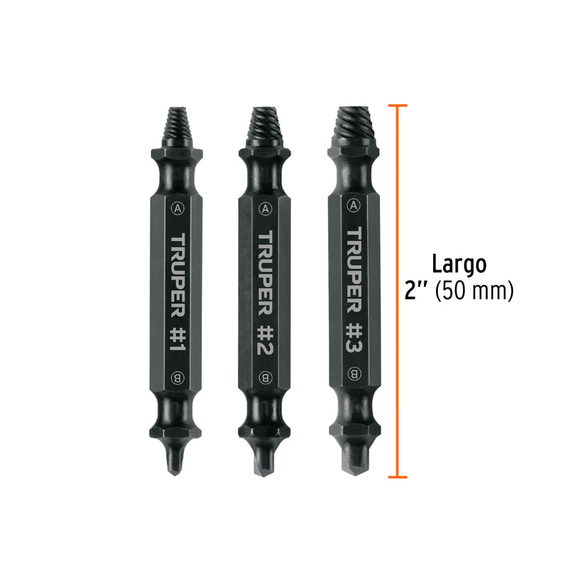 Juego de 3 Puntas Extractoras de Tornillos Truper PUNE-3 en Blíster - Carzamo.com
