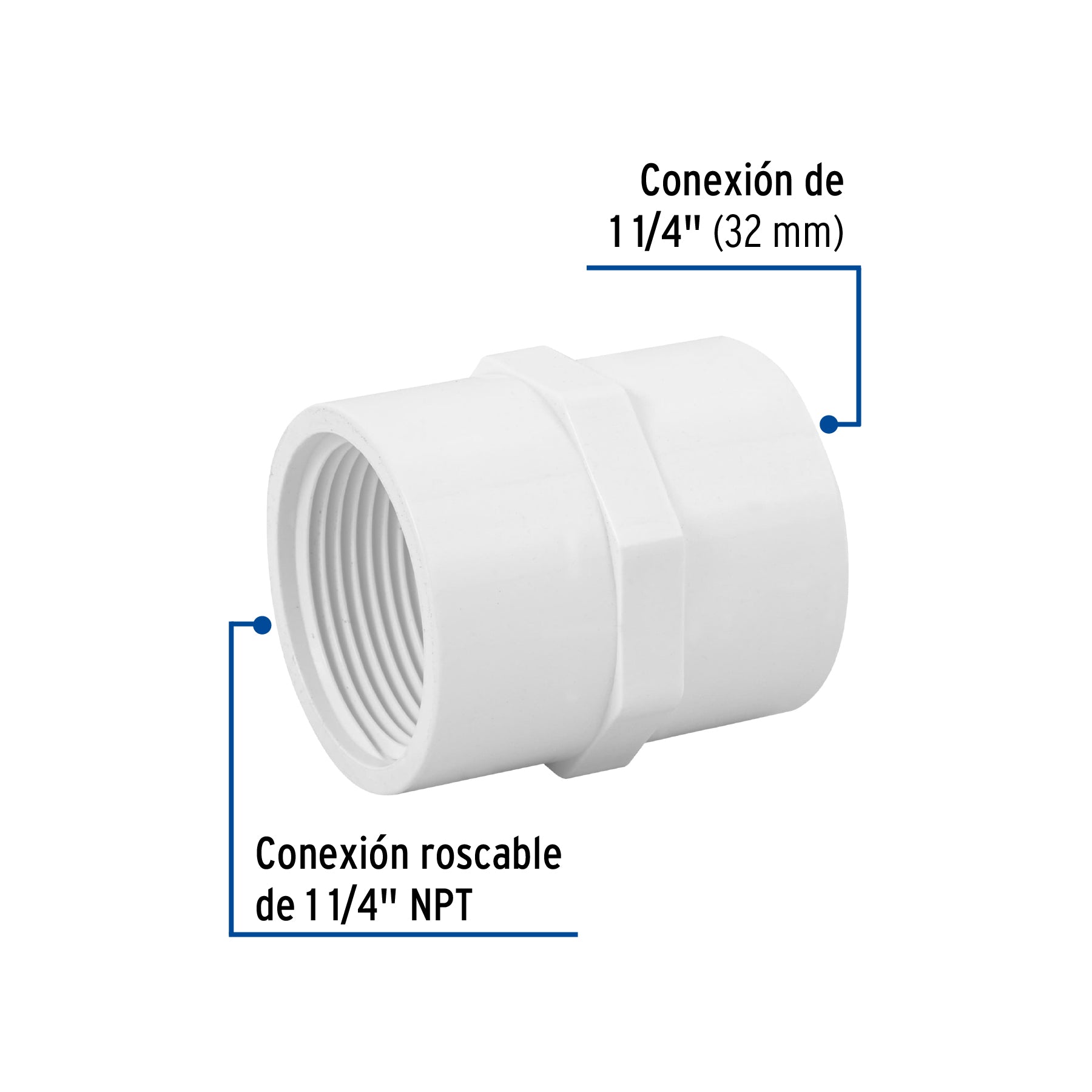Adaptador hembra de PVC, 1-1/4' Foset