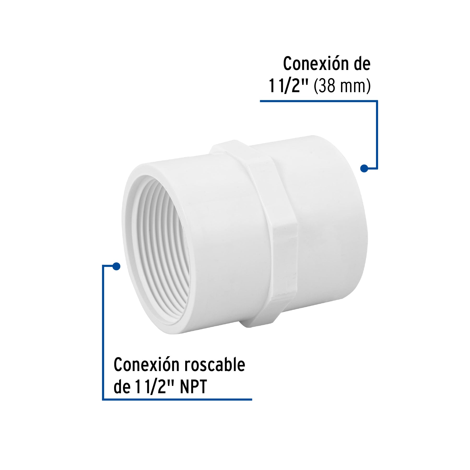 Adaptador hembra de PVC, 1-1/2' Foset