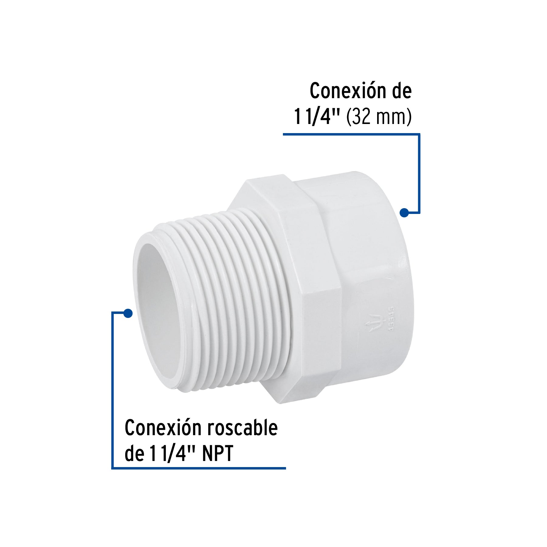Adaptador macho de PVC, 1-1/4' Foset
