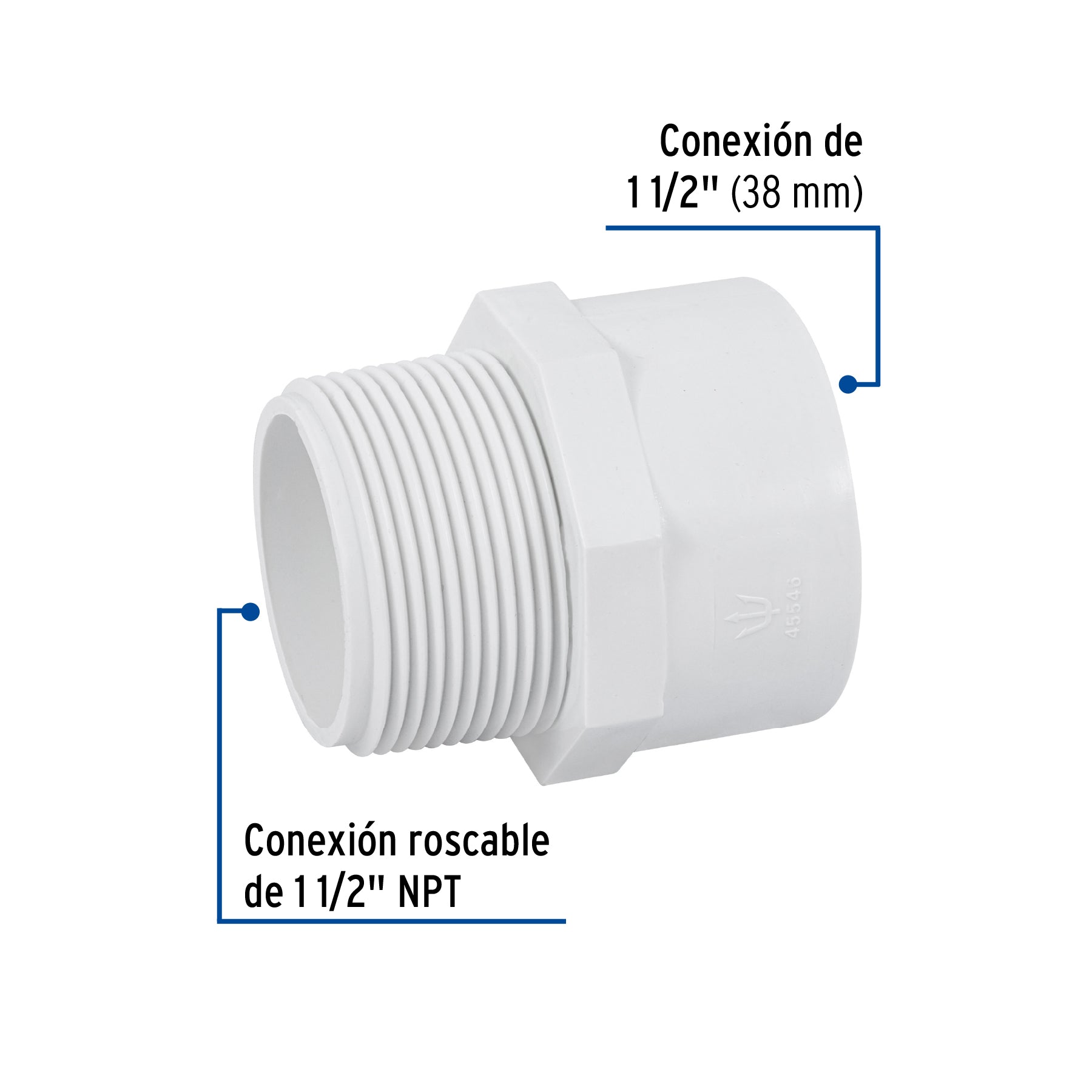 Adaptador macho de PVC, 1-1/2' Foset