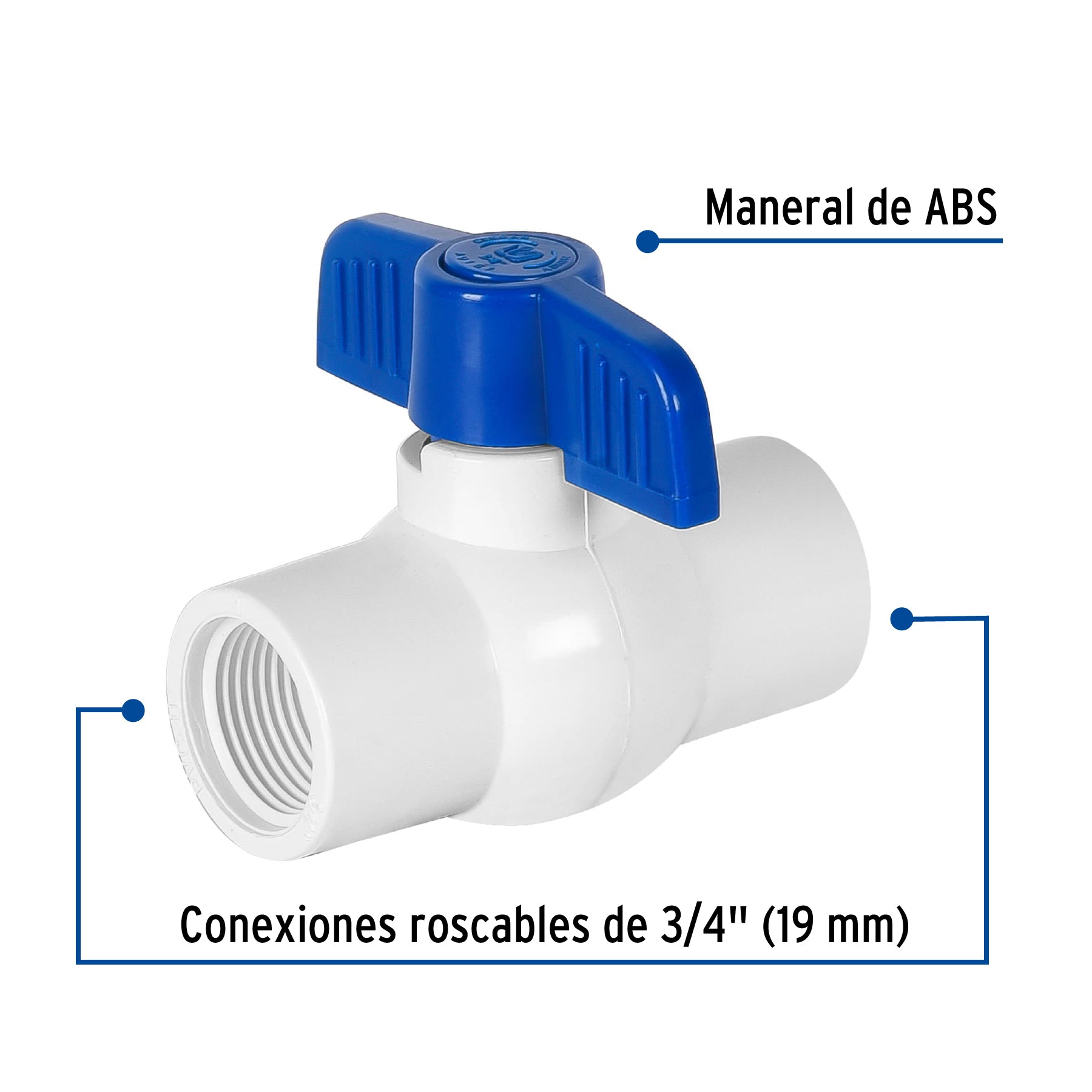 Foset PVC-ES-3/4R, Válvula de esfera de PVC de 3/4″, roscable