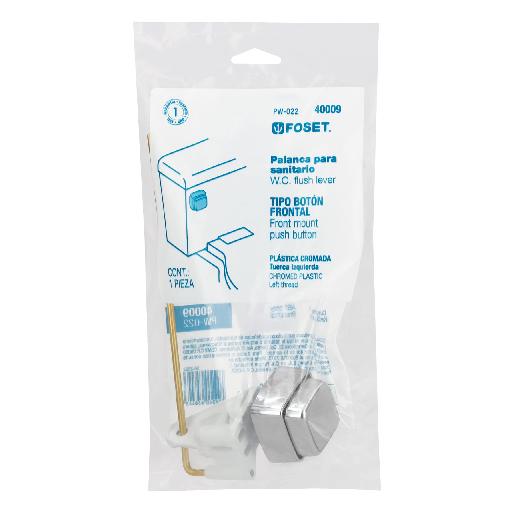 Foset PW-022 Botón frontal de plástico para WC, color, pack of/paquete de 1