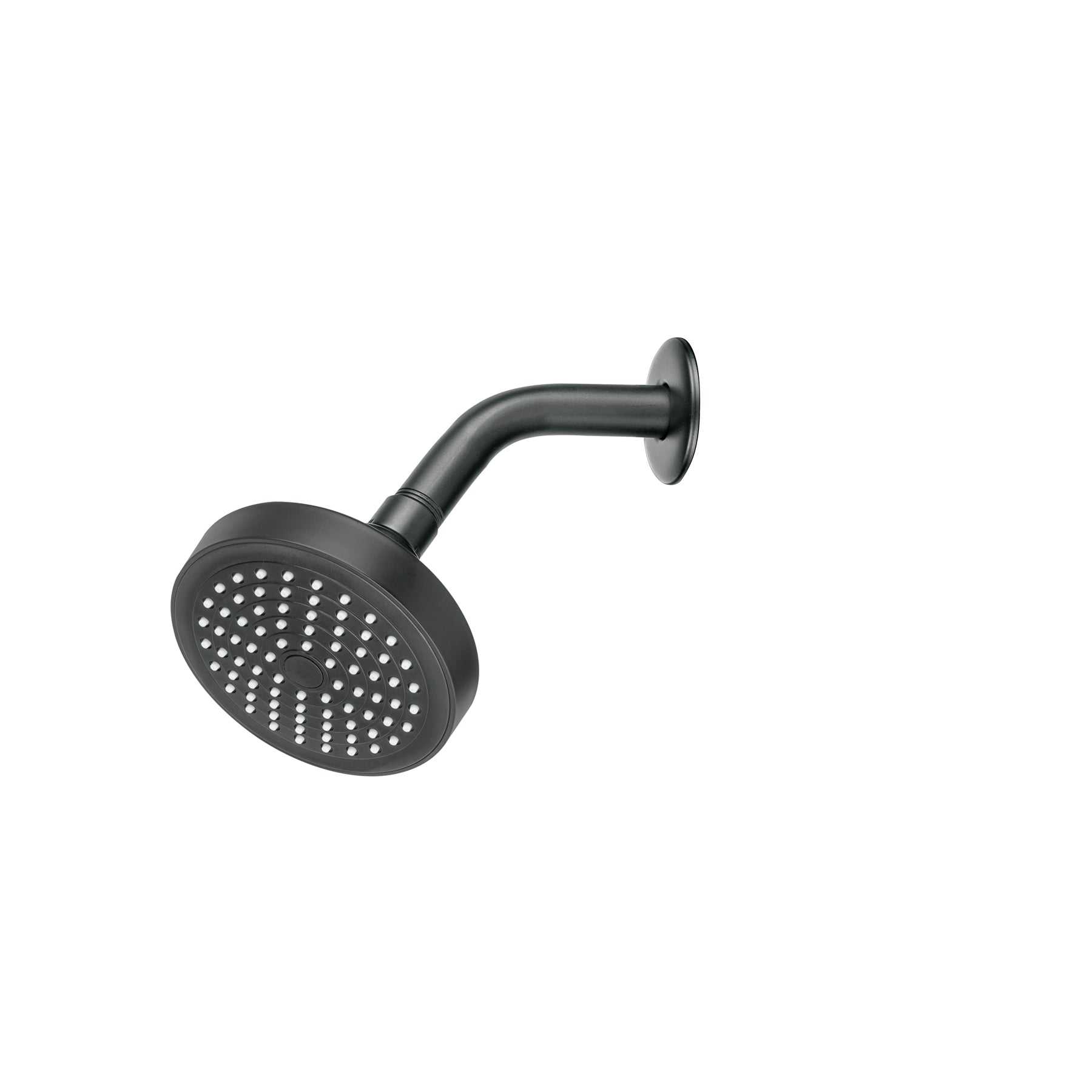Foset Basic R-402M, Regadera redonda 4-1/4″ con brazo y chapetón color negro