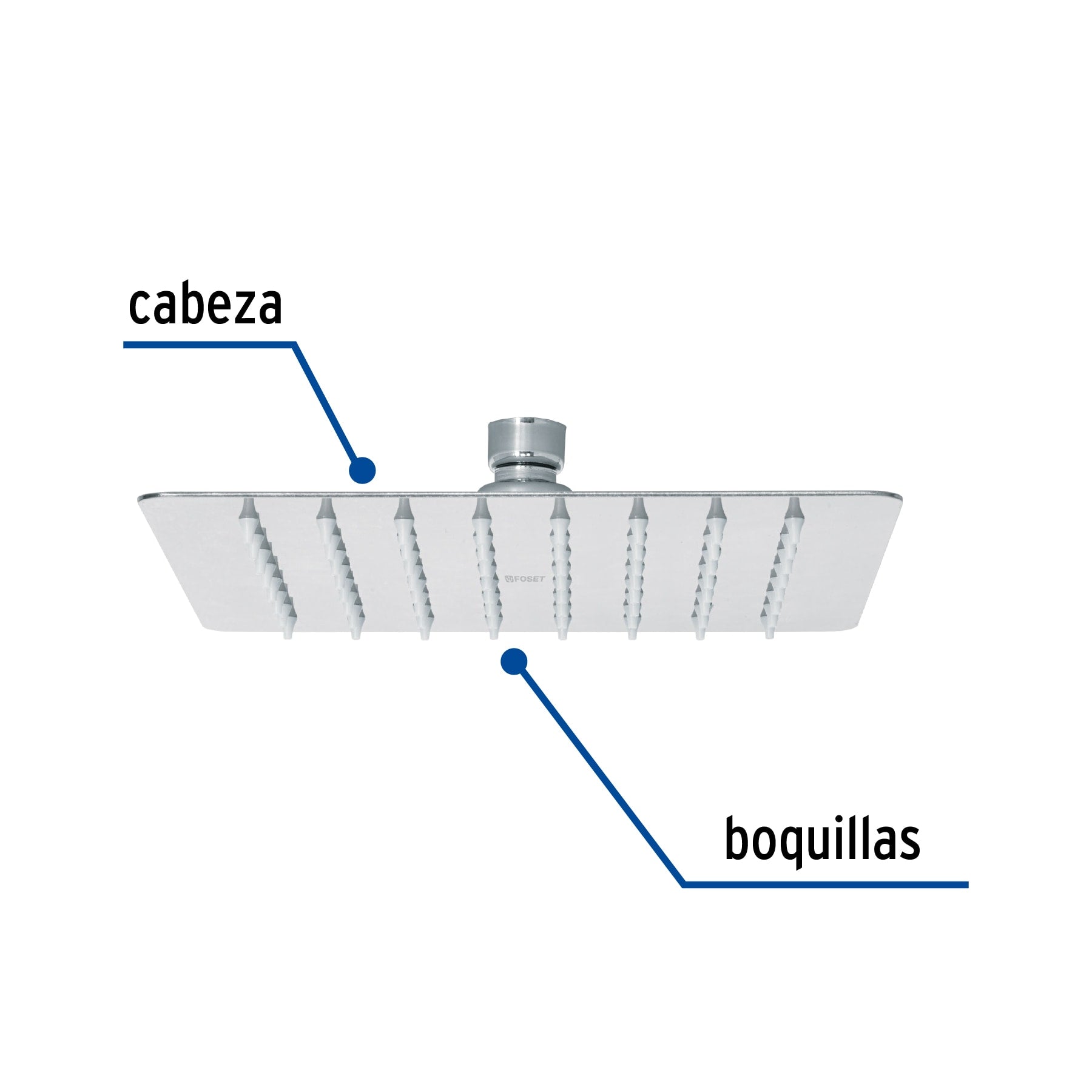 Regadera cuadrada 8", acero inox, sin brazo, cromo, TÚBIG