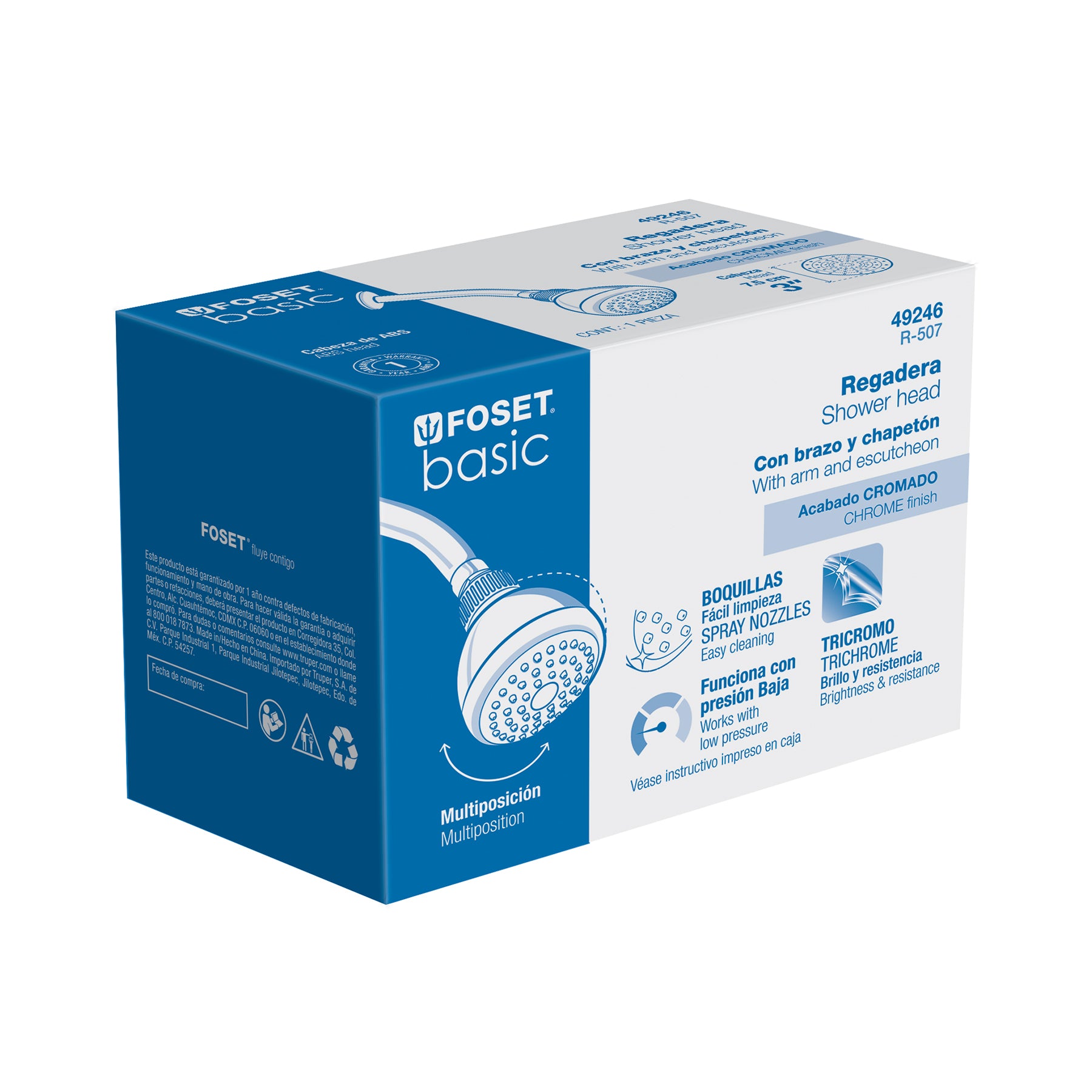 Foset Basic R-507, Regadera redonda, cabeza ABS, 3″, Basic