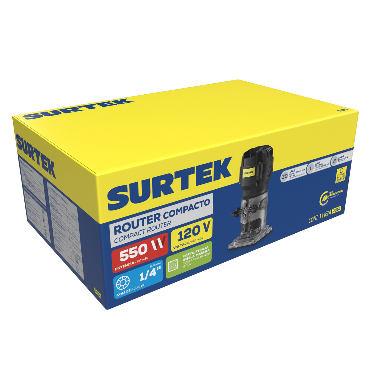 Router 1/4" 550 W 120 V, 30000 RPM, compacto Surtek