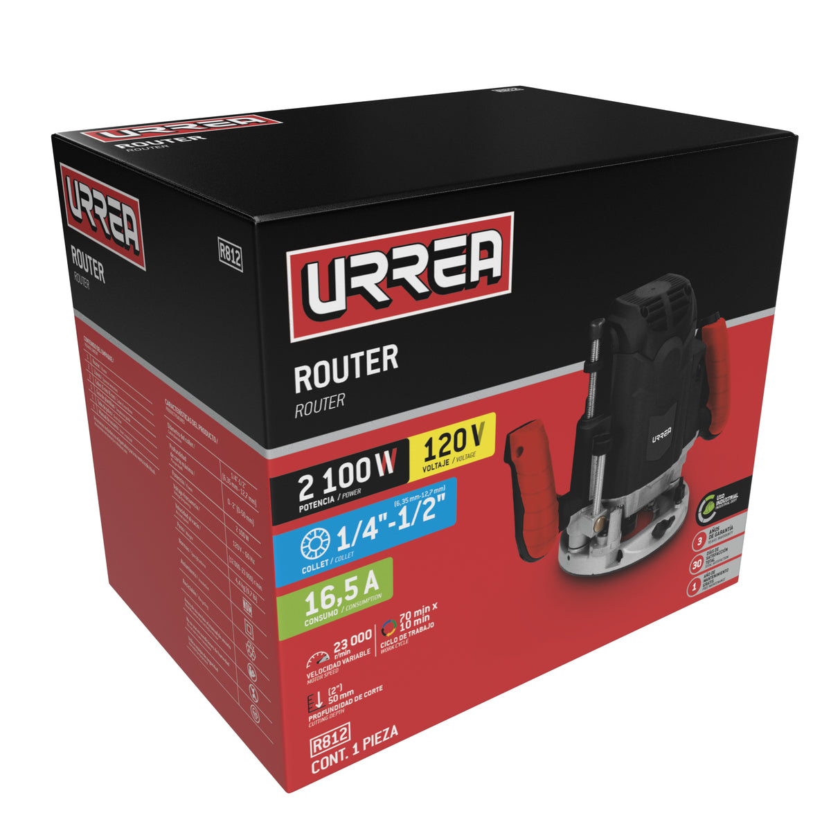 Router 1/4"-1/2" 2100 W 120 V, 12000-23000 RPM Urrea