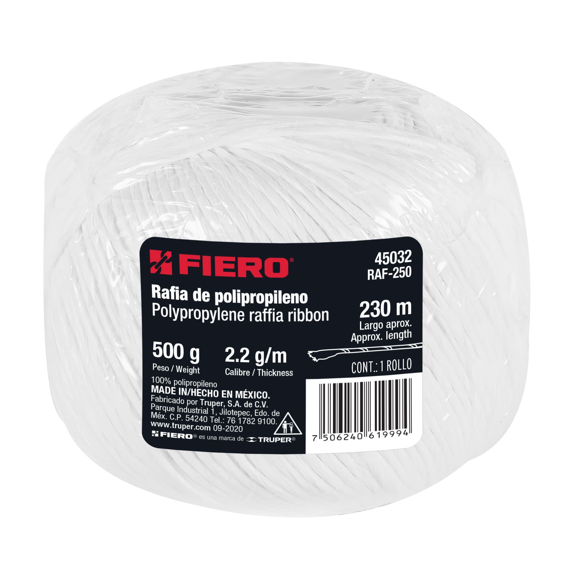 Fiero RAF-250, Rollo de rafia de 230 m color blanco calibre 2.2 g/m
