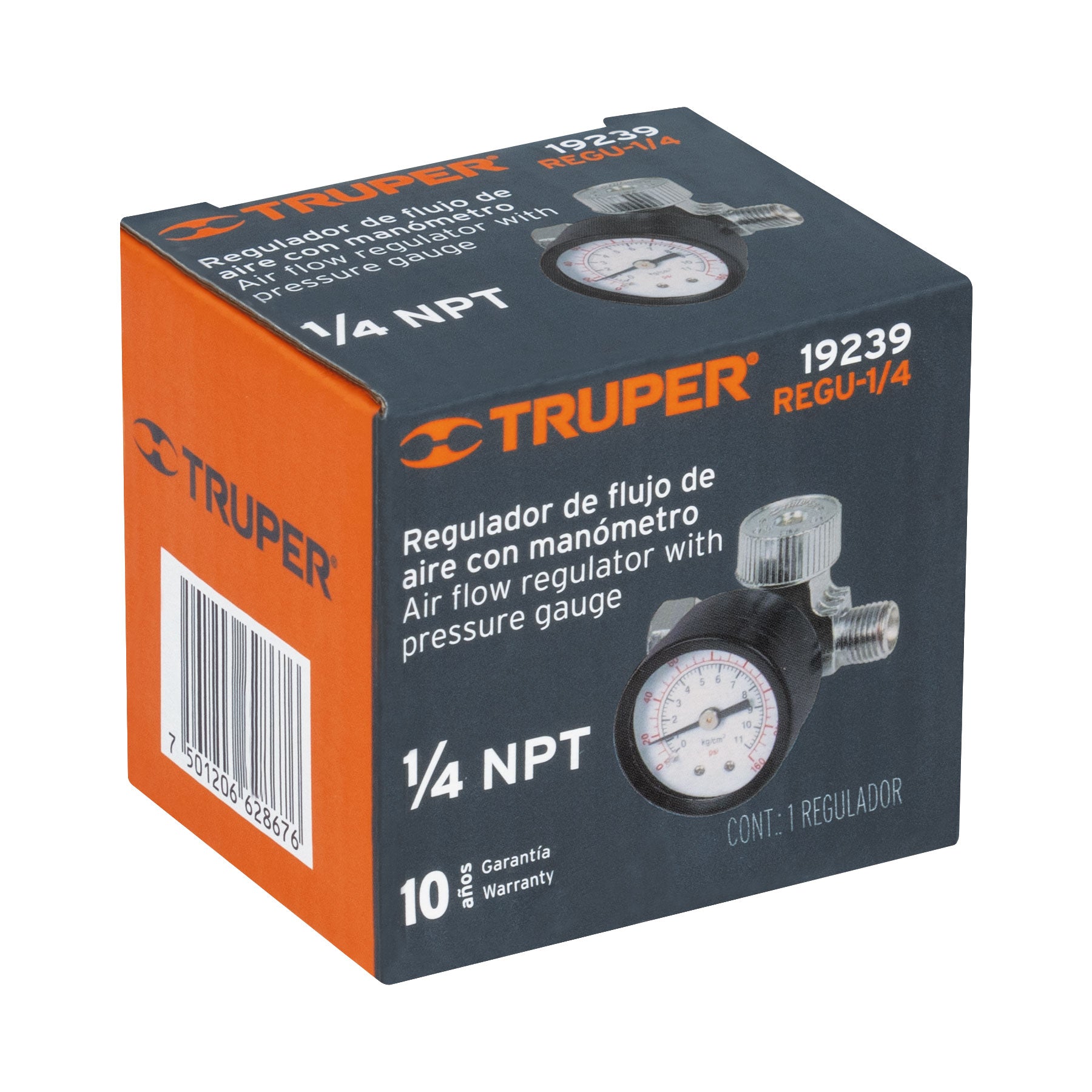 Truper REGU-1/4, Regulador de aire para compresor, cuerda 1/4 NPT